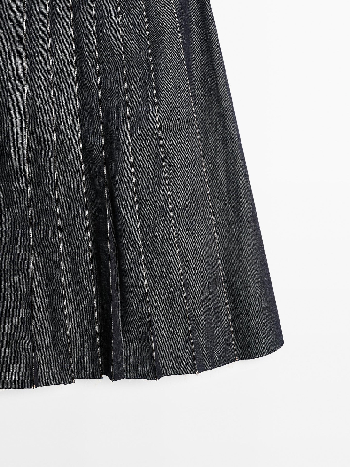 Denim midi skirt with box pleats