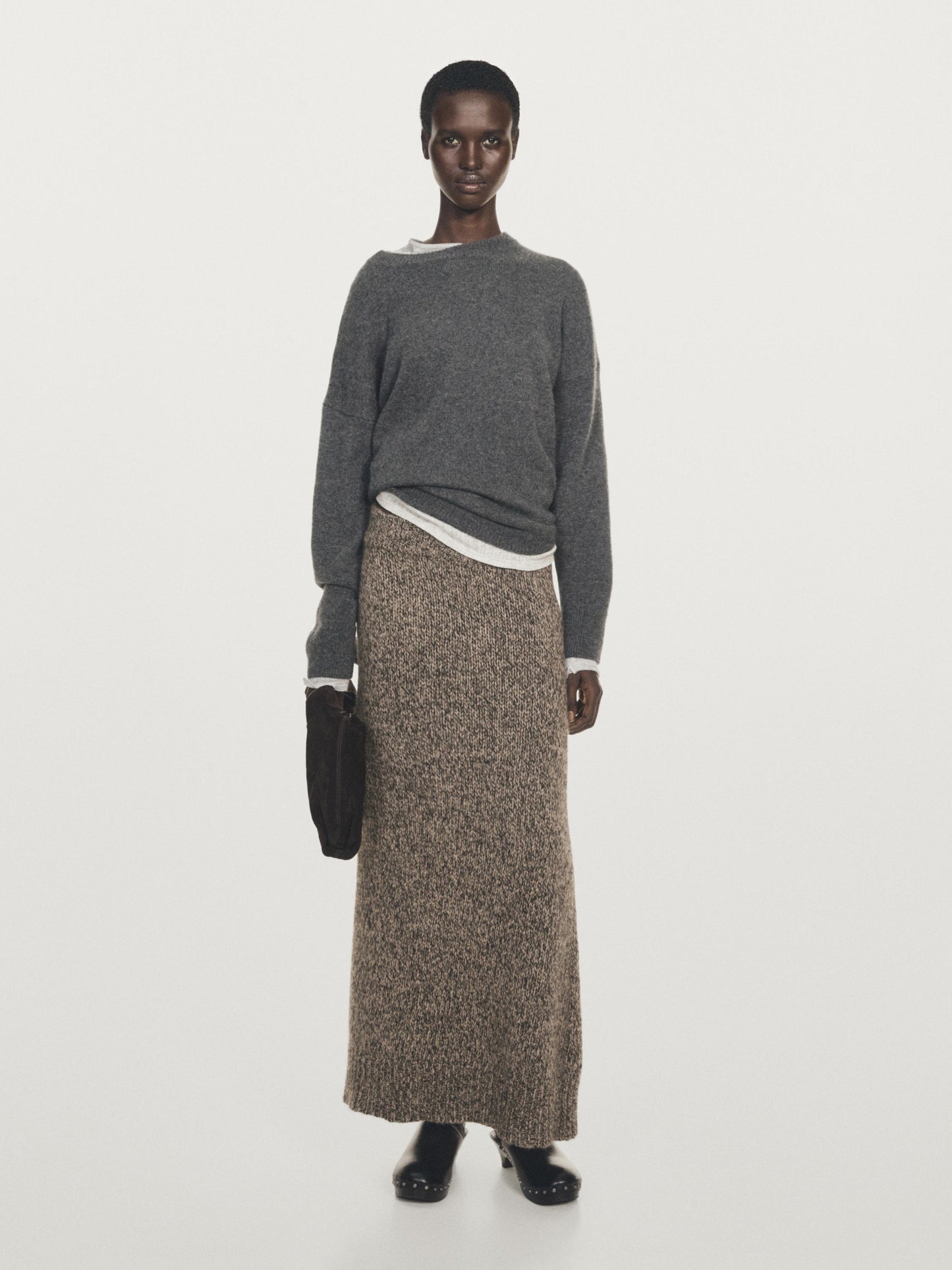 100% cashmere knit midi skirt