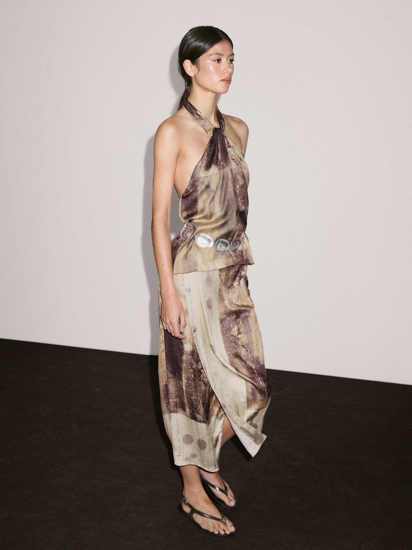 Printed satin fabric top