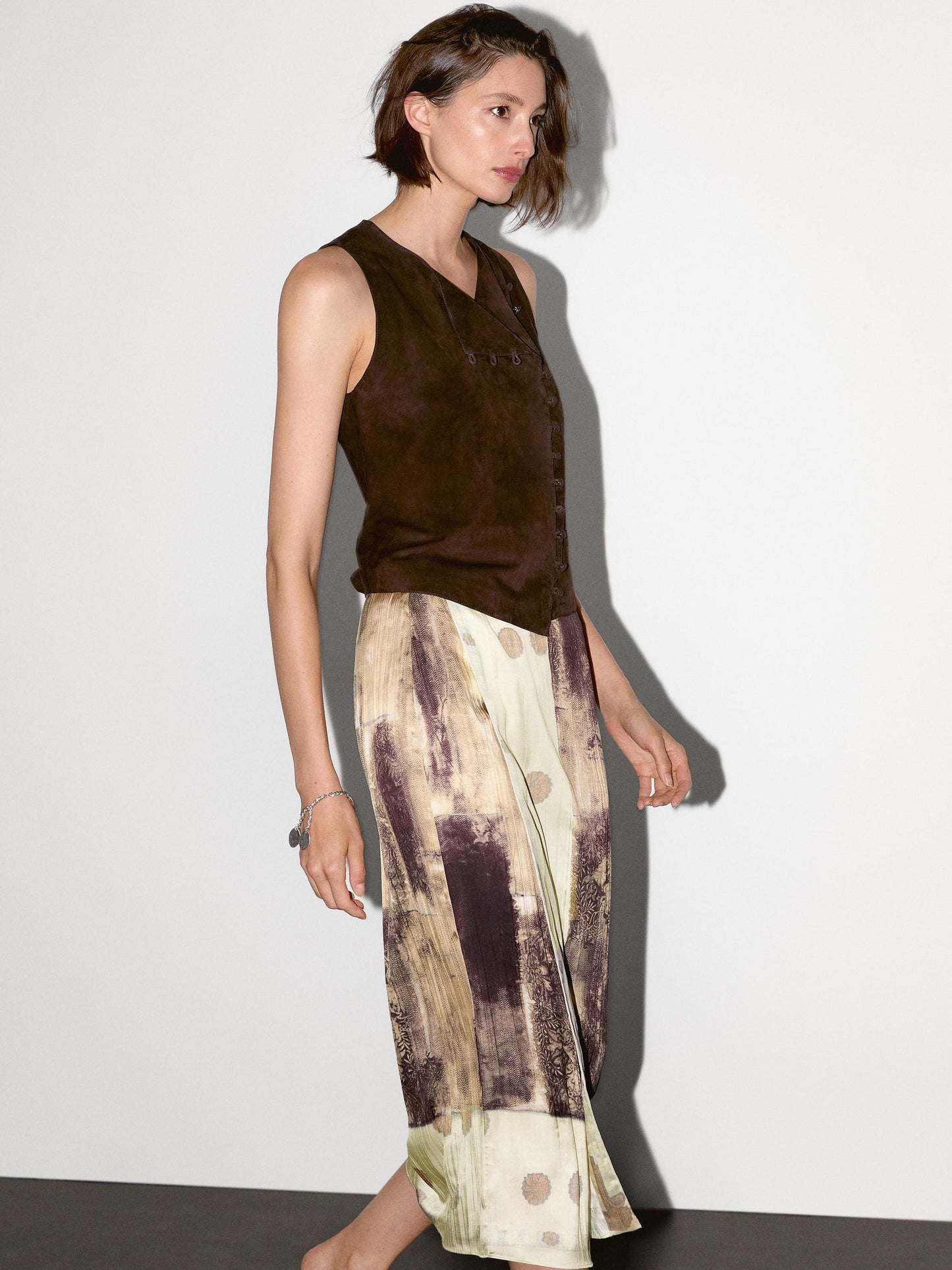 Printed satin midi skirt