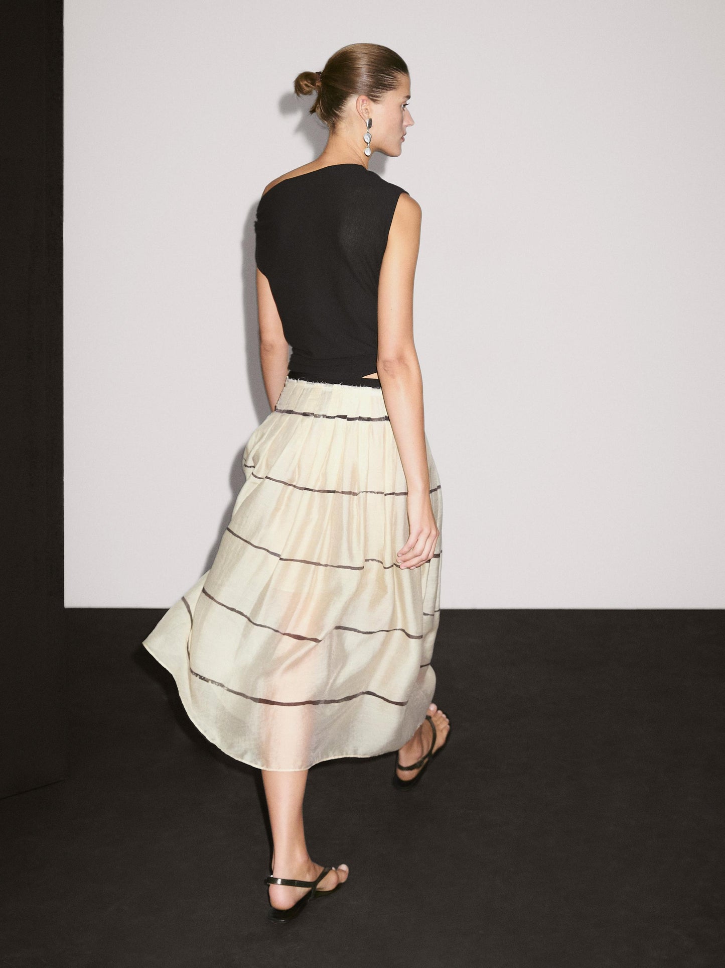 Striped flowing midi skirt