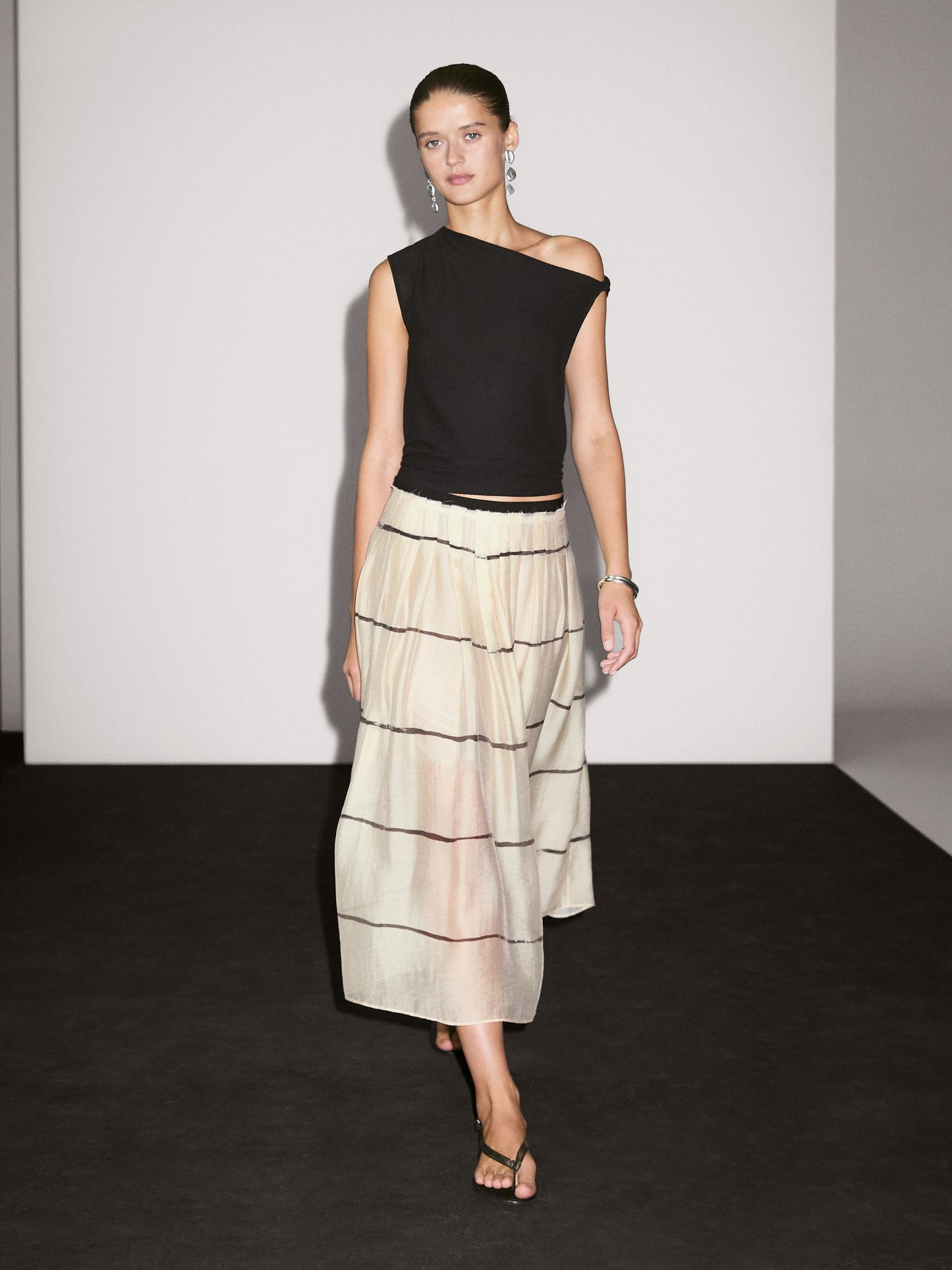 Striped flowing midi skirt