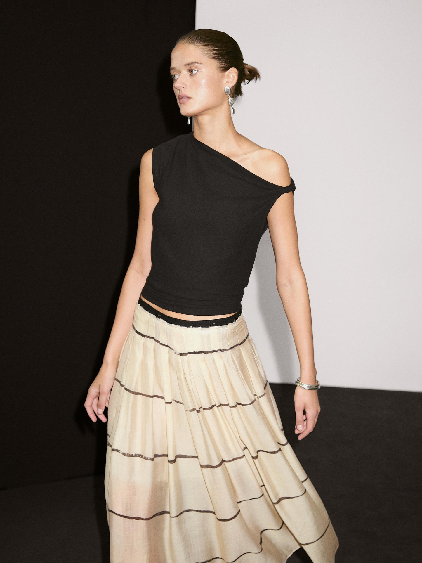 Striped flowing midi skirt