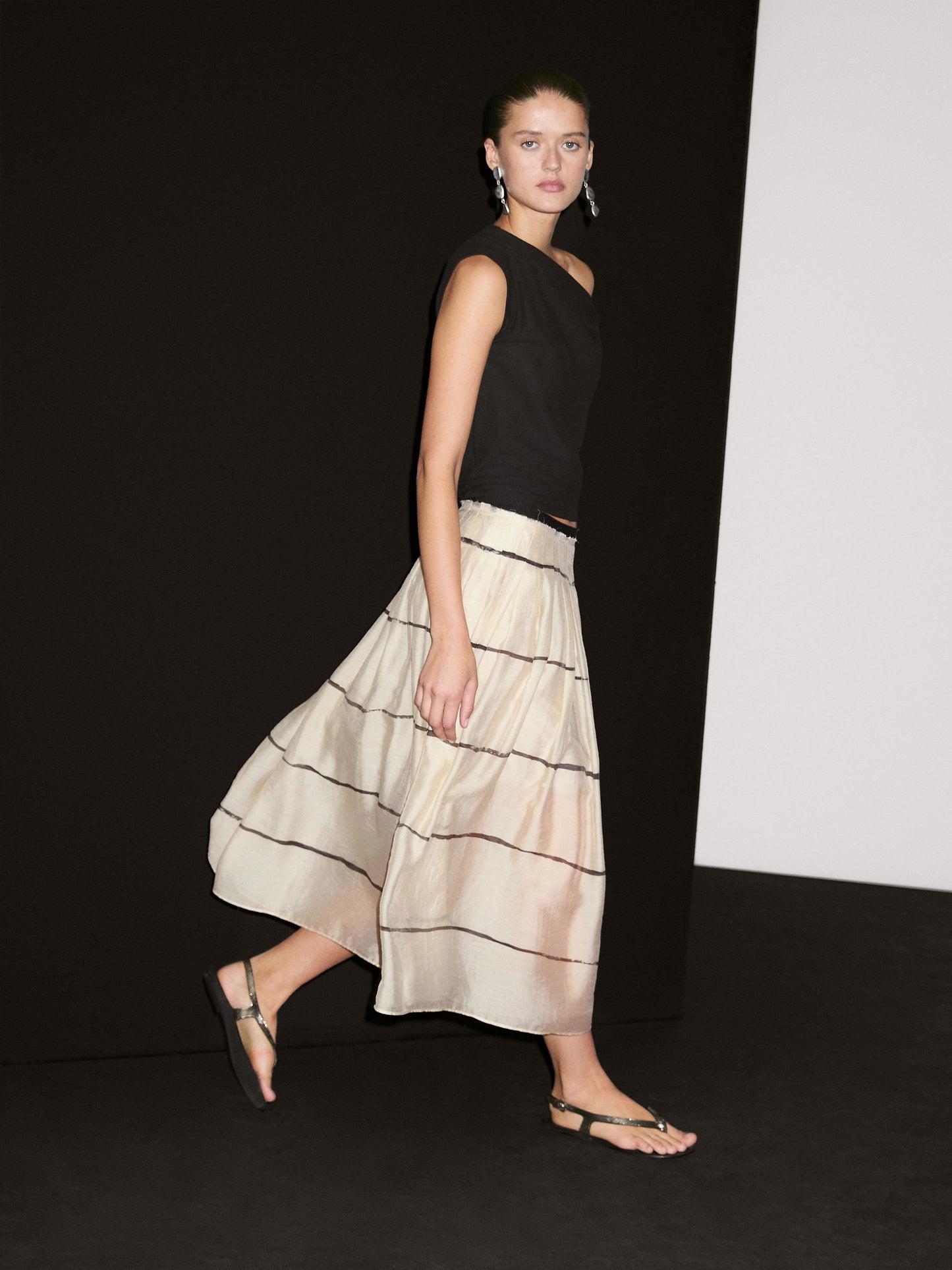 Striped flowing midi skirt