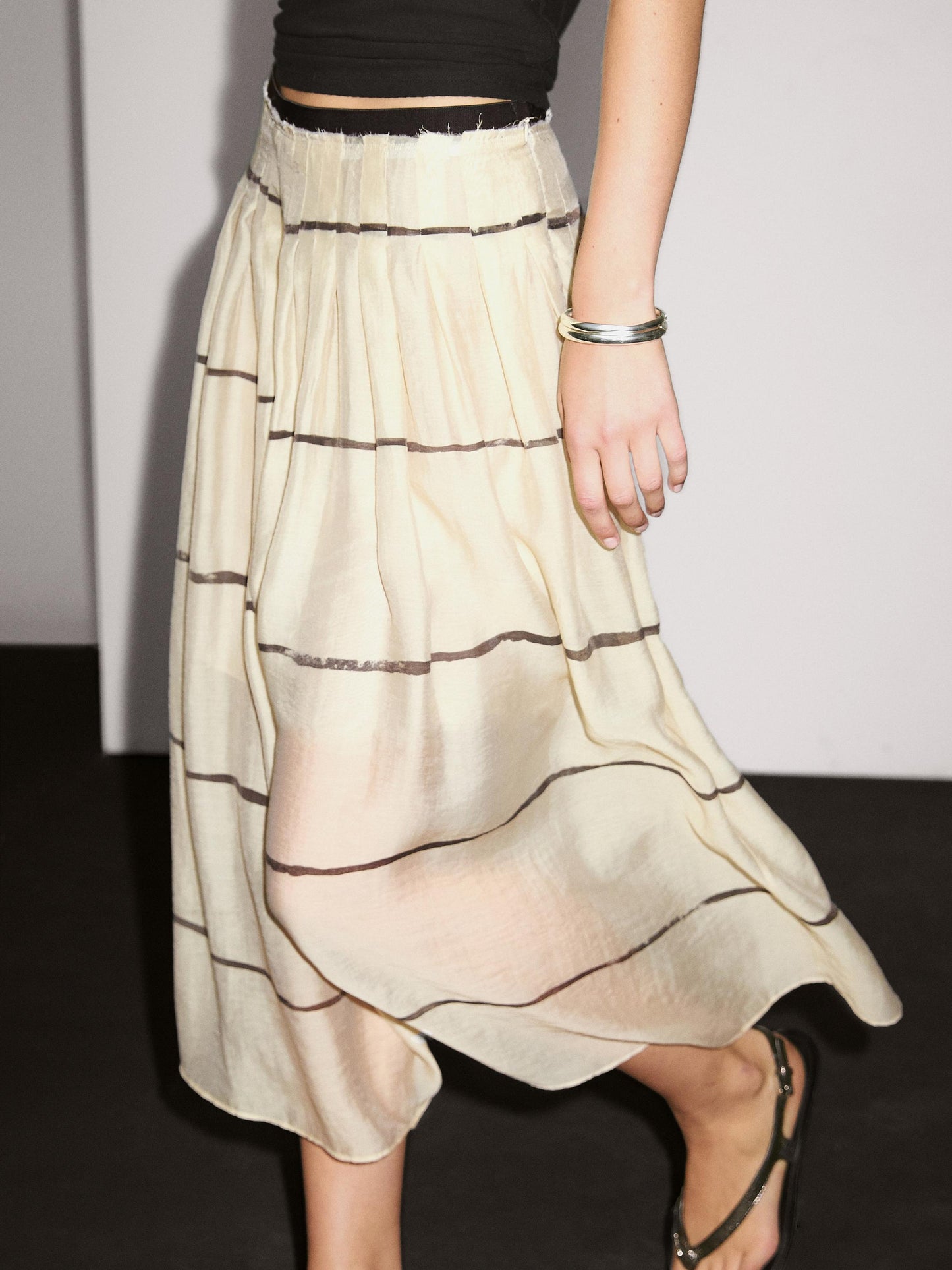 Striped flowing midi skirt