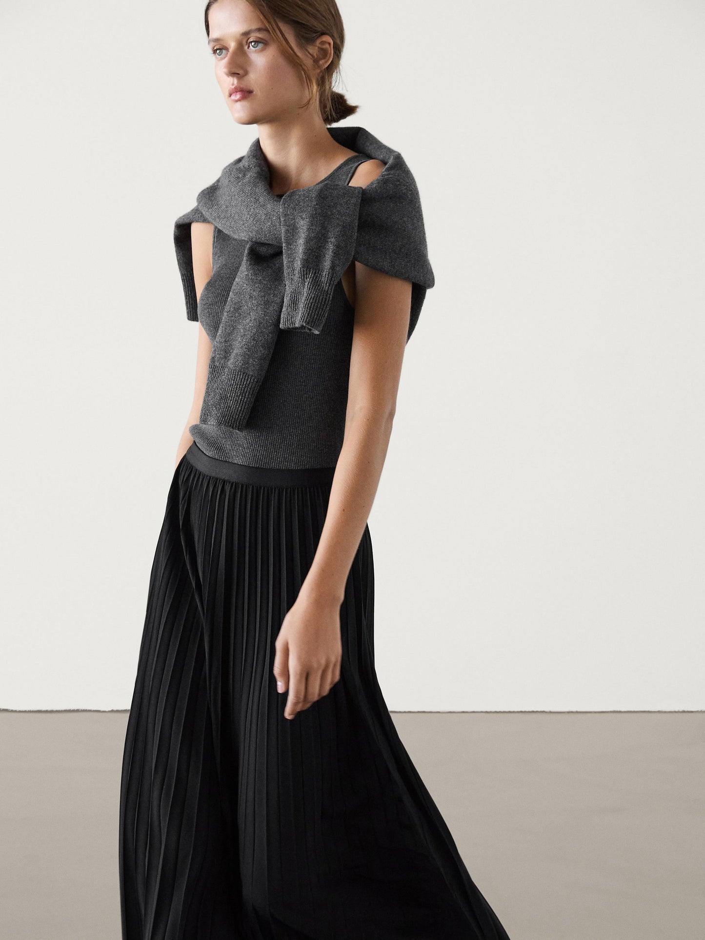Long pleated flared skirt