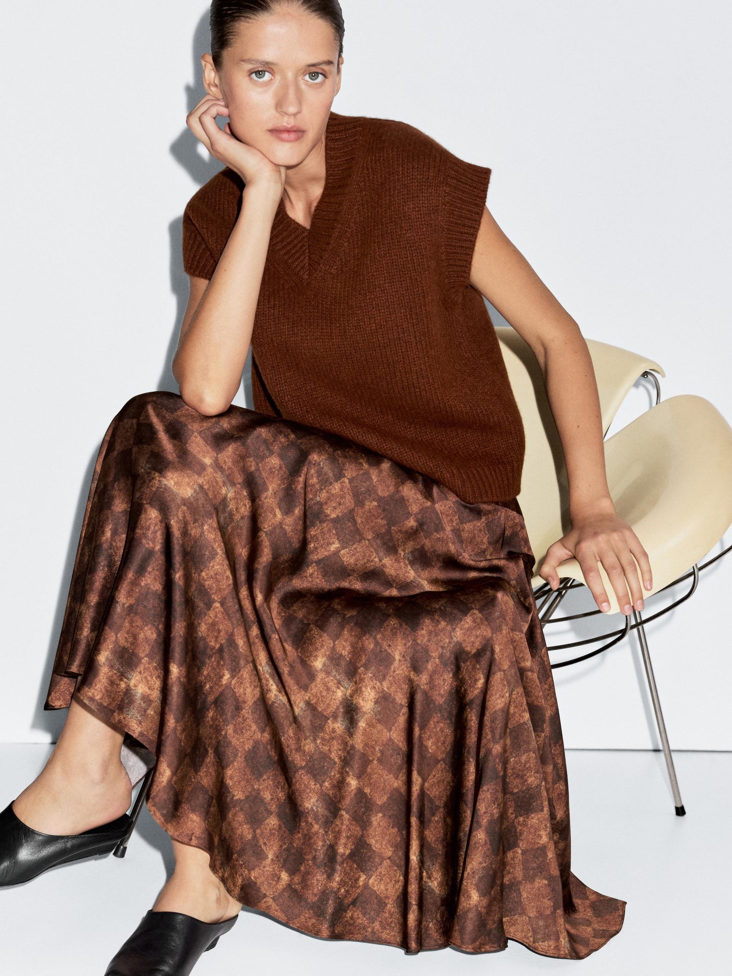 Chequered print midi skirt