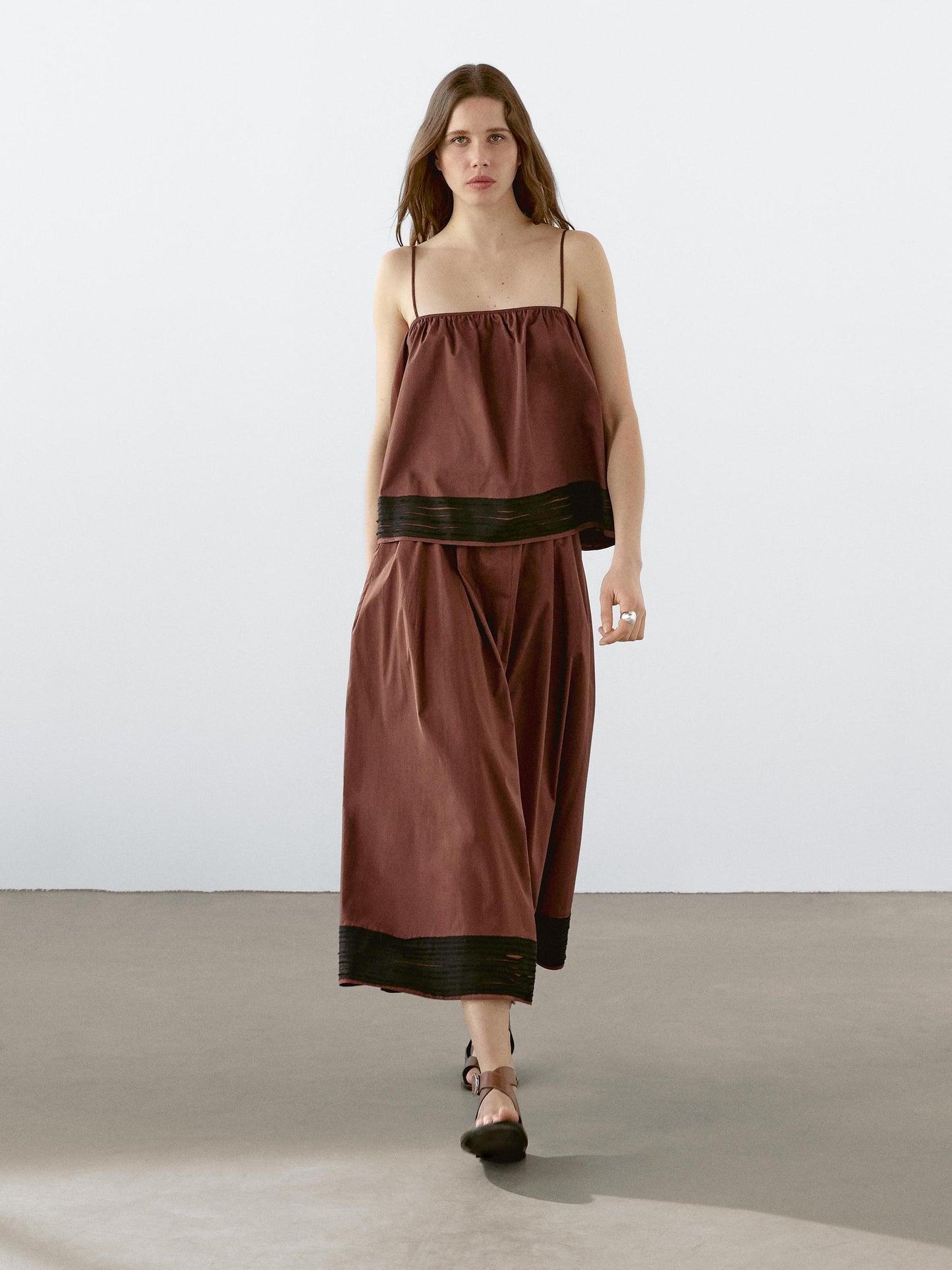 Flounce midi skirt with ribbon details
