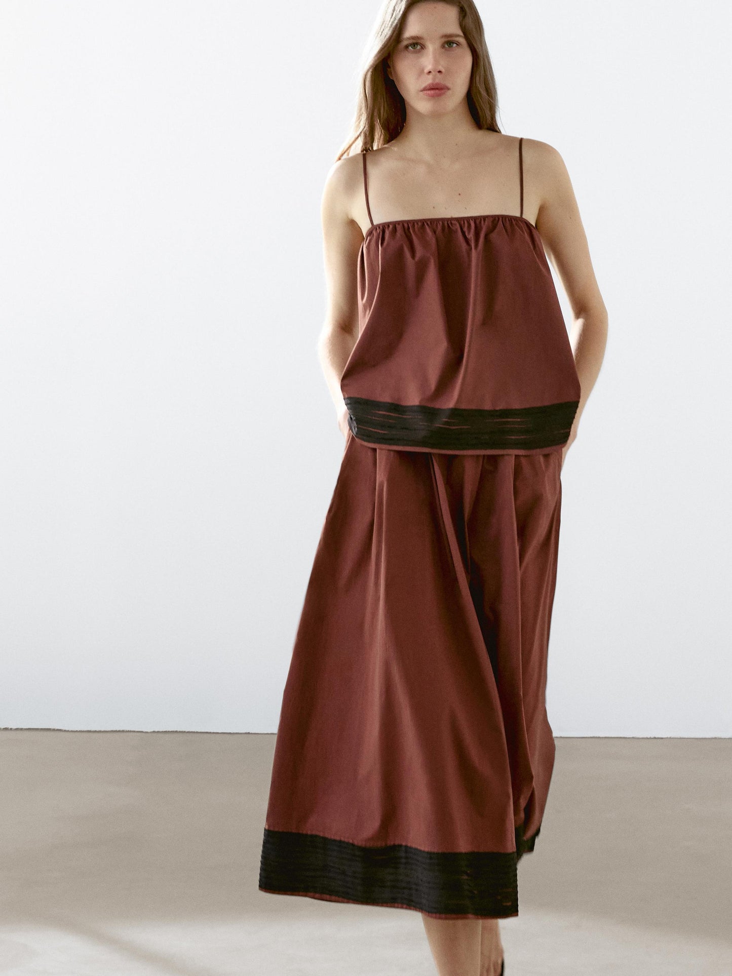 Flounce midi skirt with ribbon details