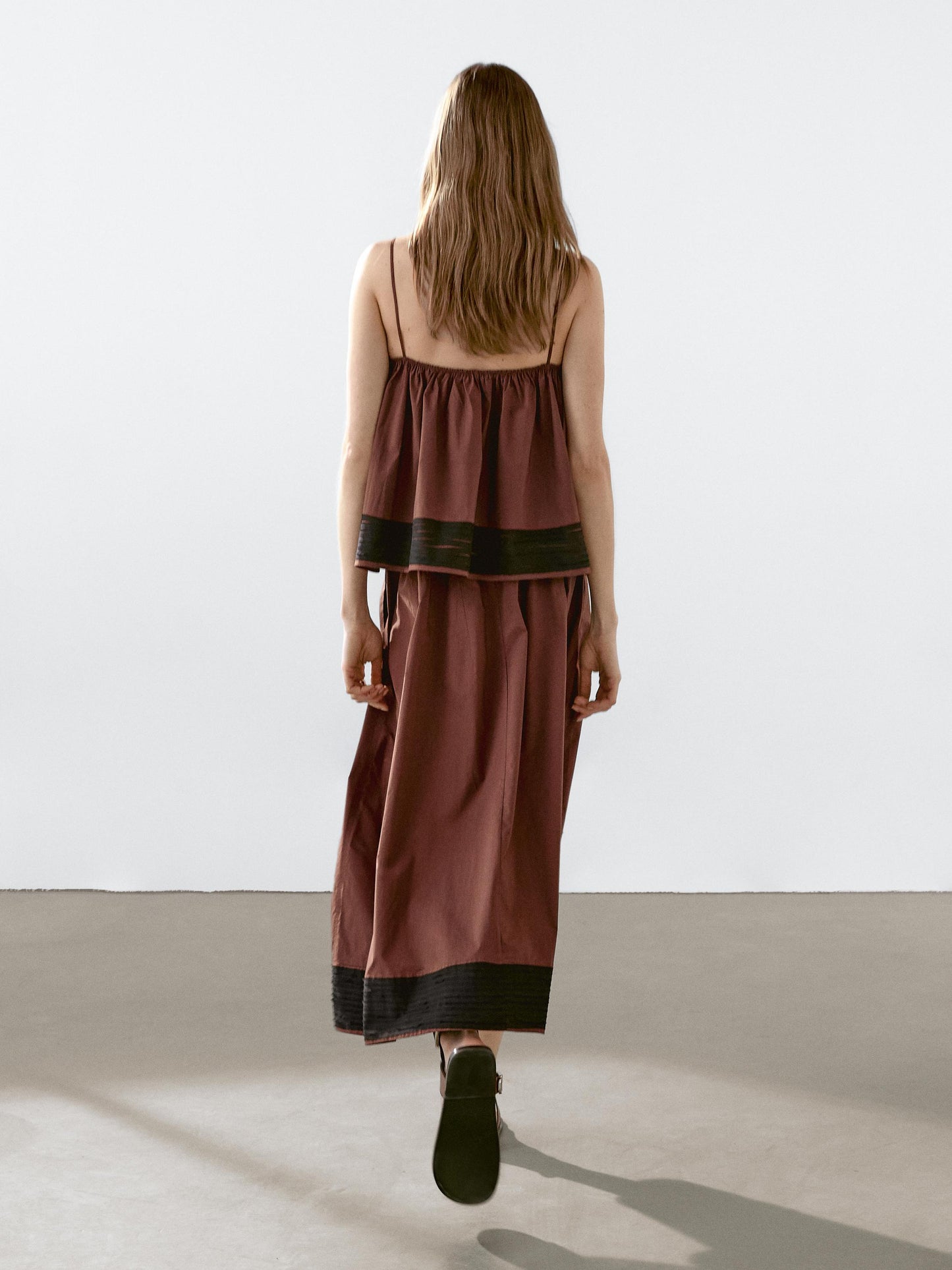 Flounce midi skirt with ribbon details