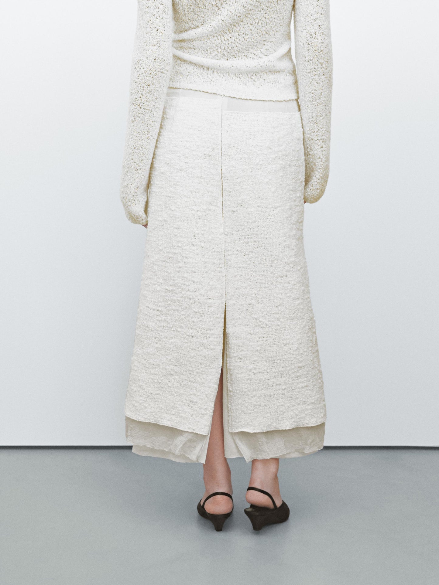 Wool blend fabric detail midi skirt