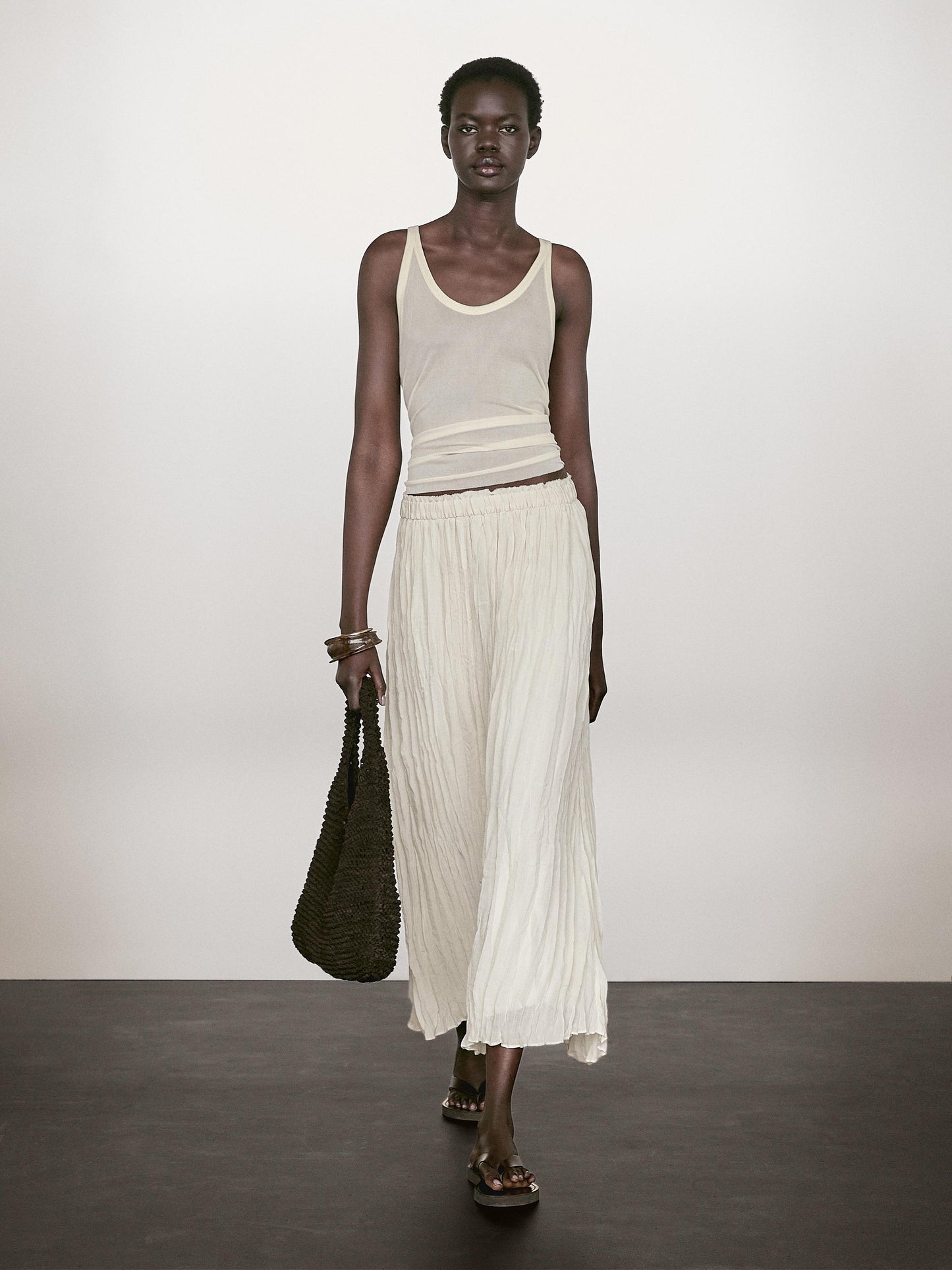 Flared pleated midi skirt