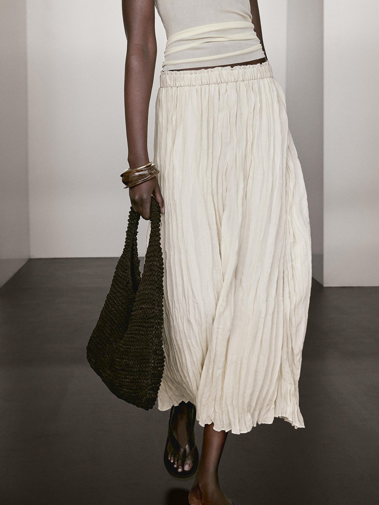 Flared pleated midi skirt