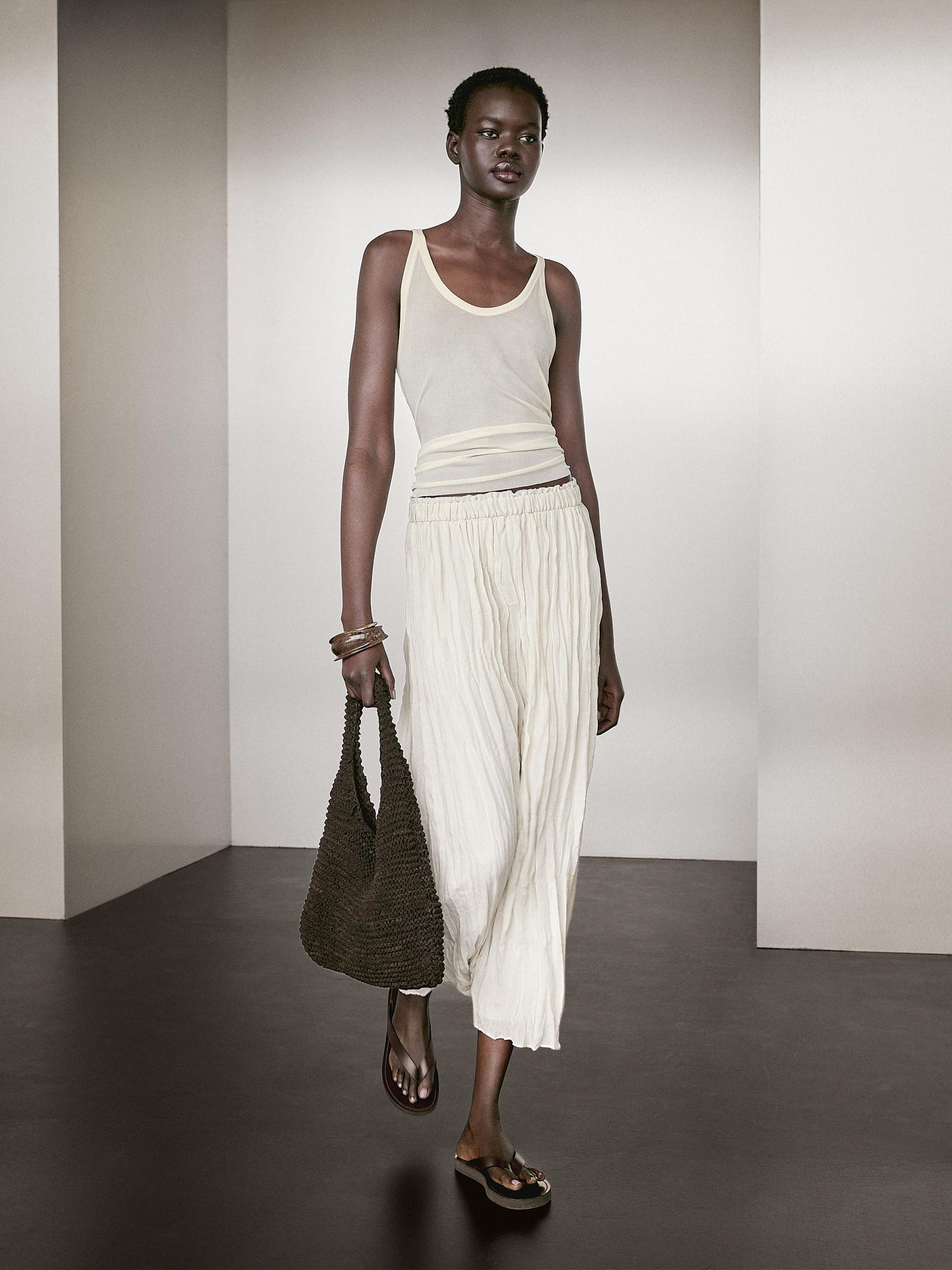 Flared pleated midi skirt