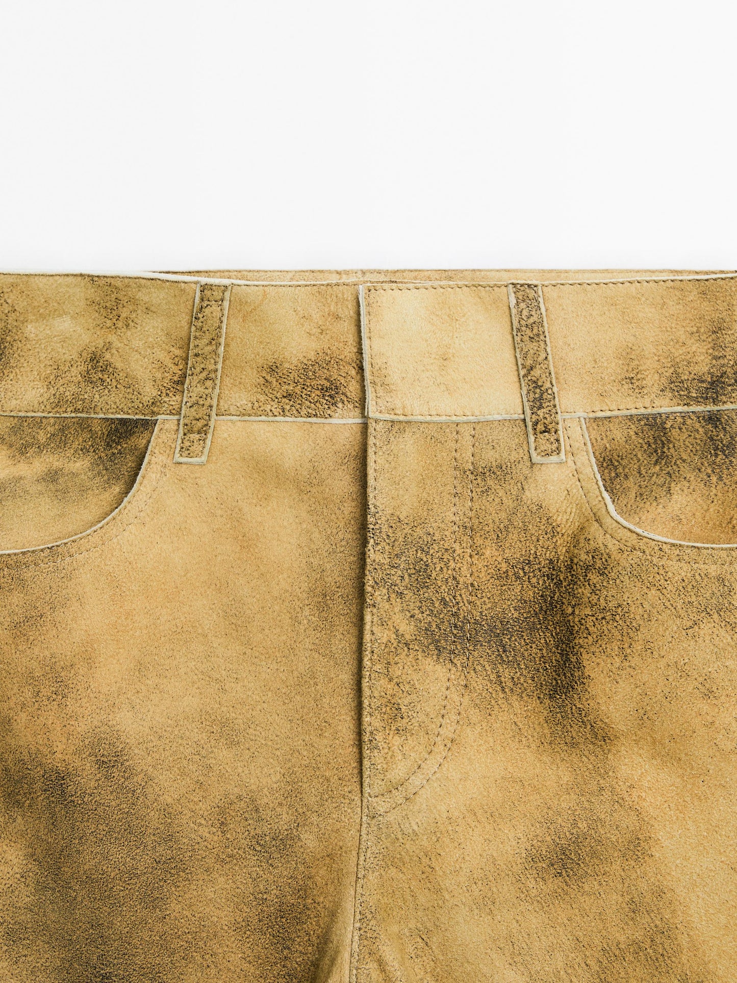 Worn effect suede leather trousers