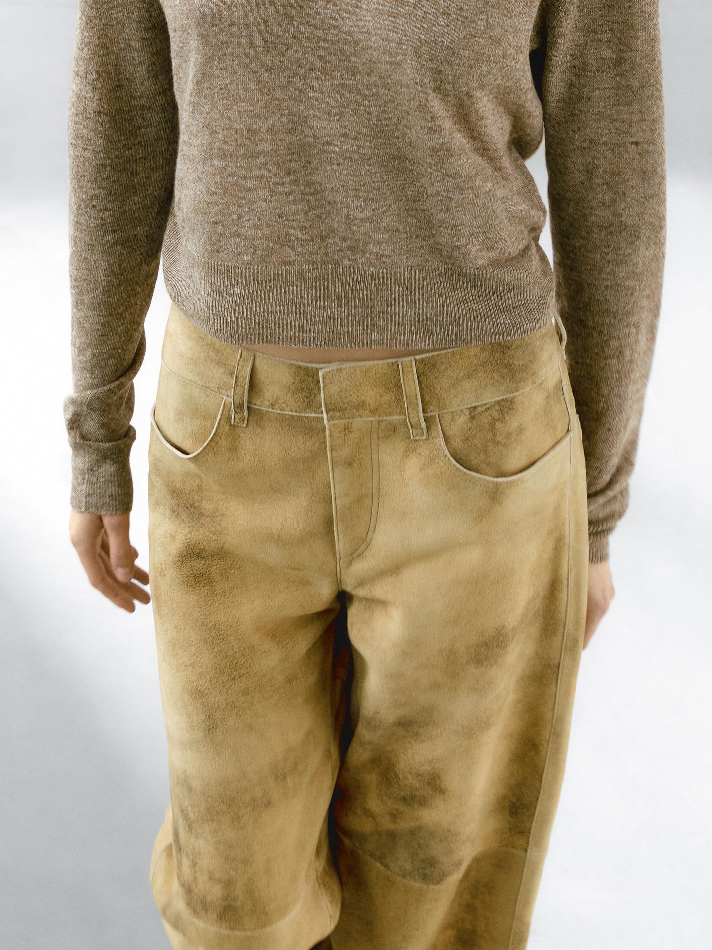 Worn effect suede leather trousers