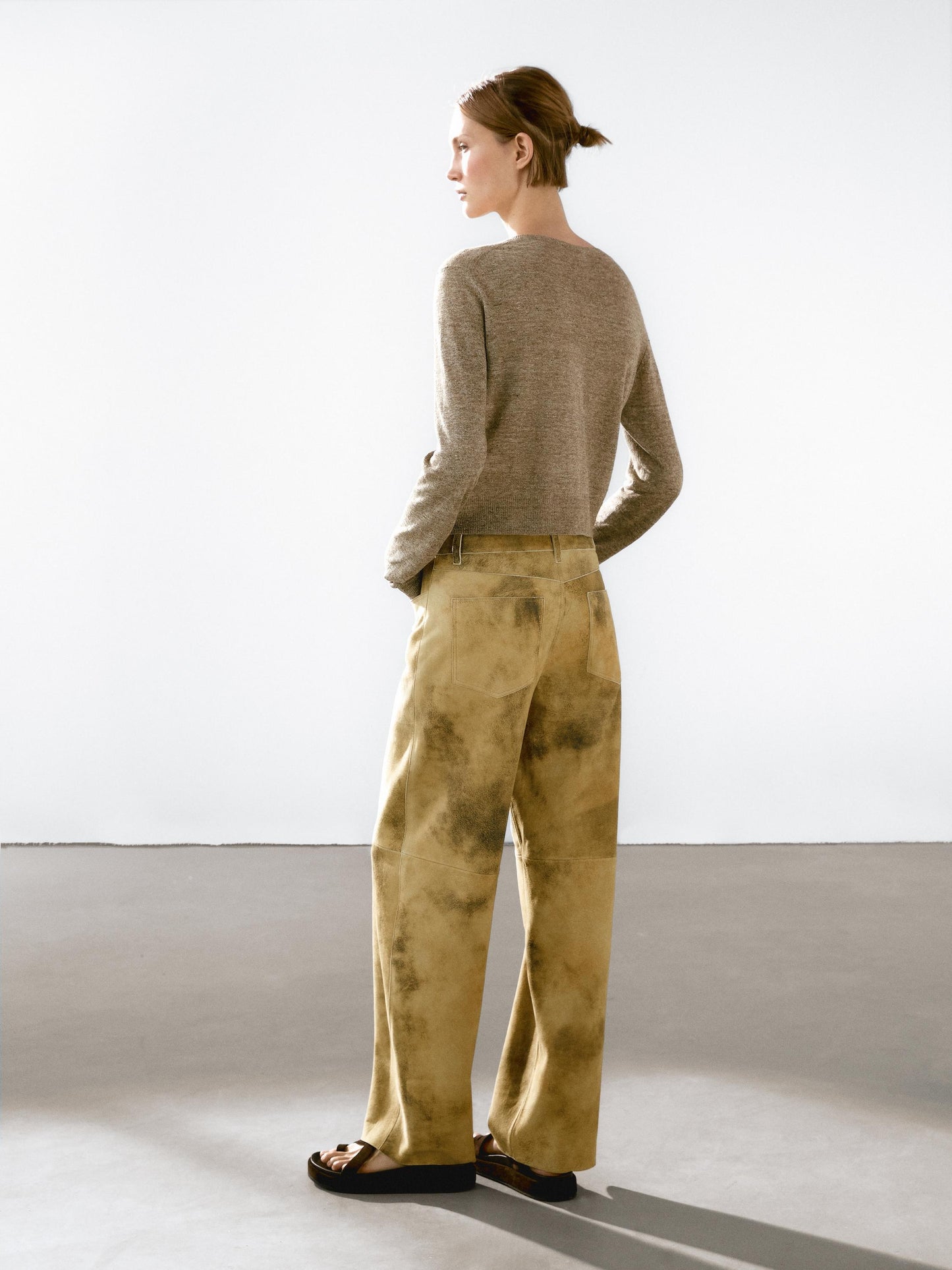 Worn effect suede leather trousers