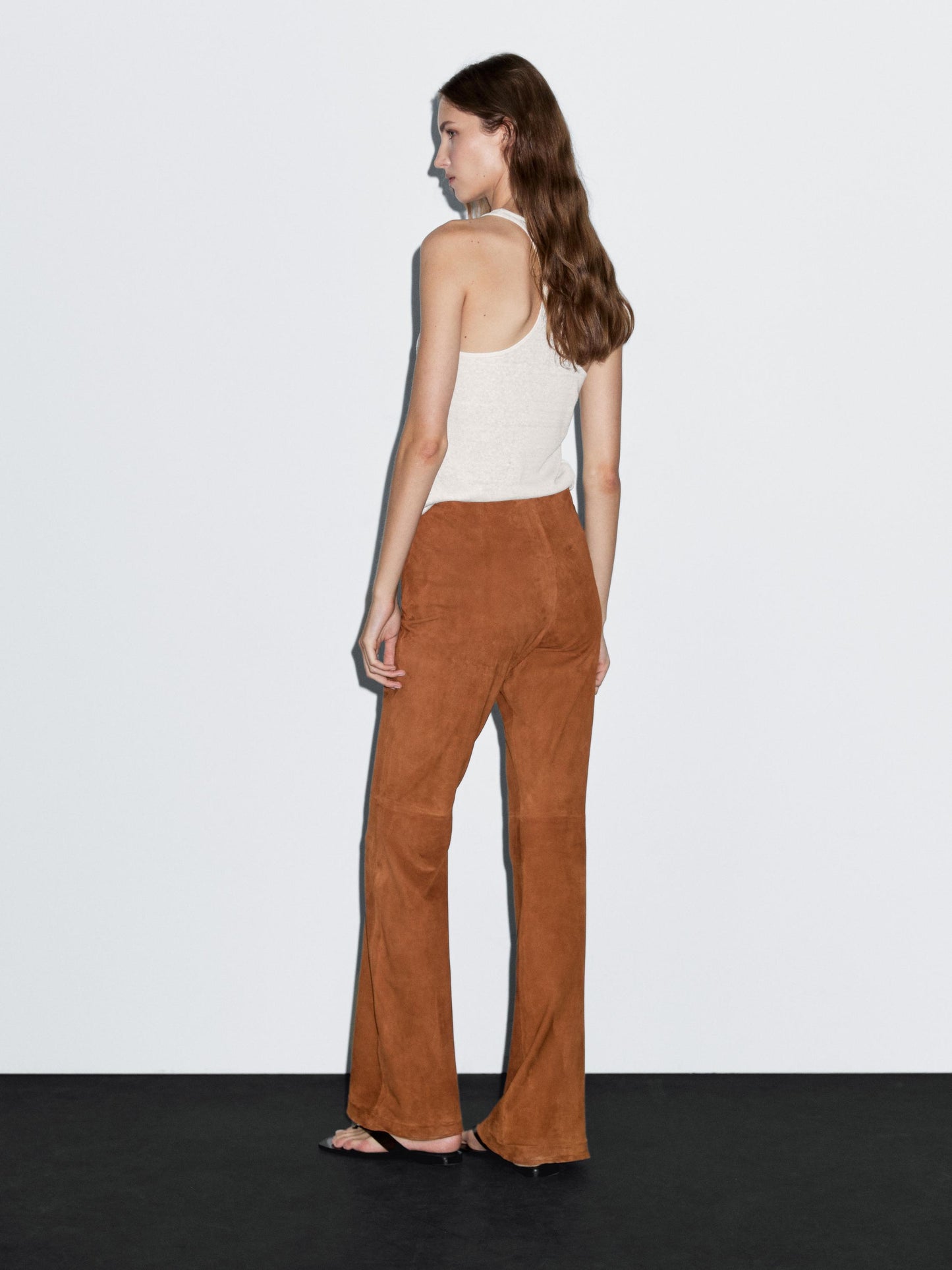Flared suede leather trousers