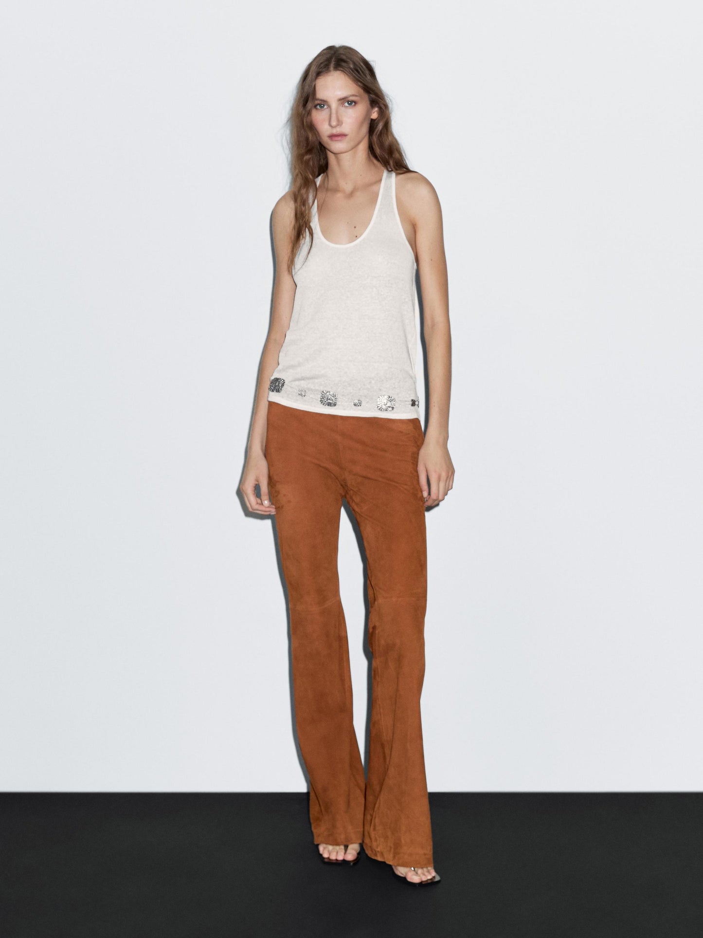 Flared suede leather trousers