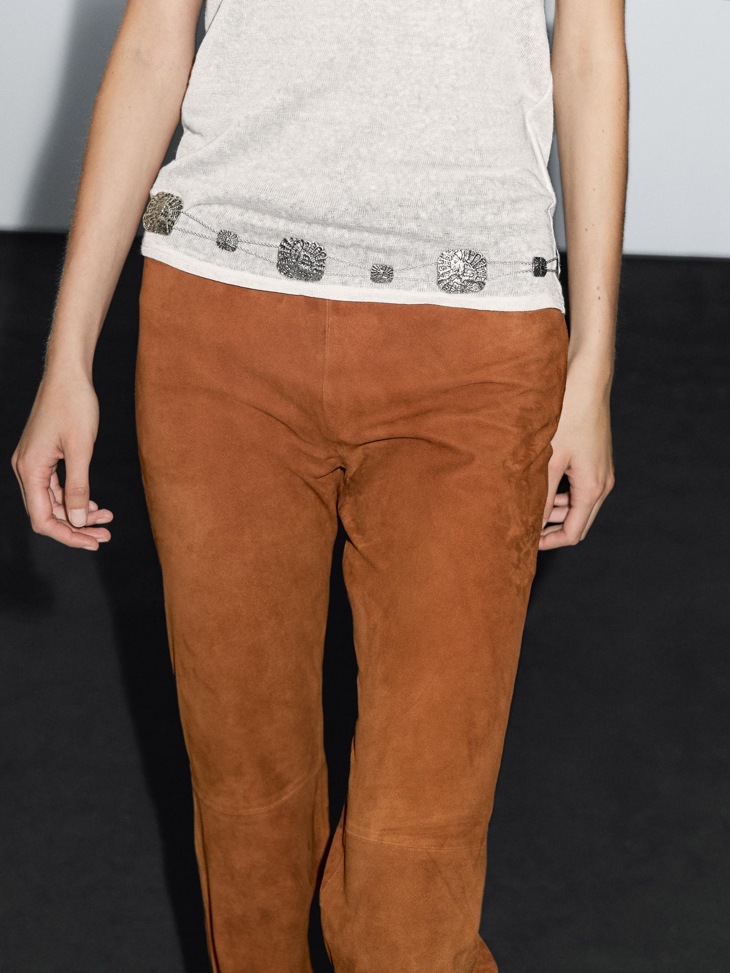 Flared suede leather trousers