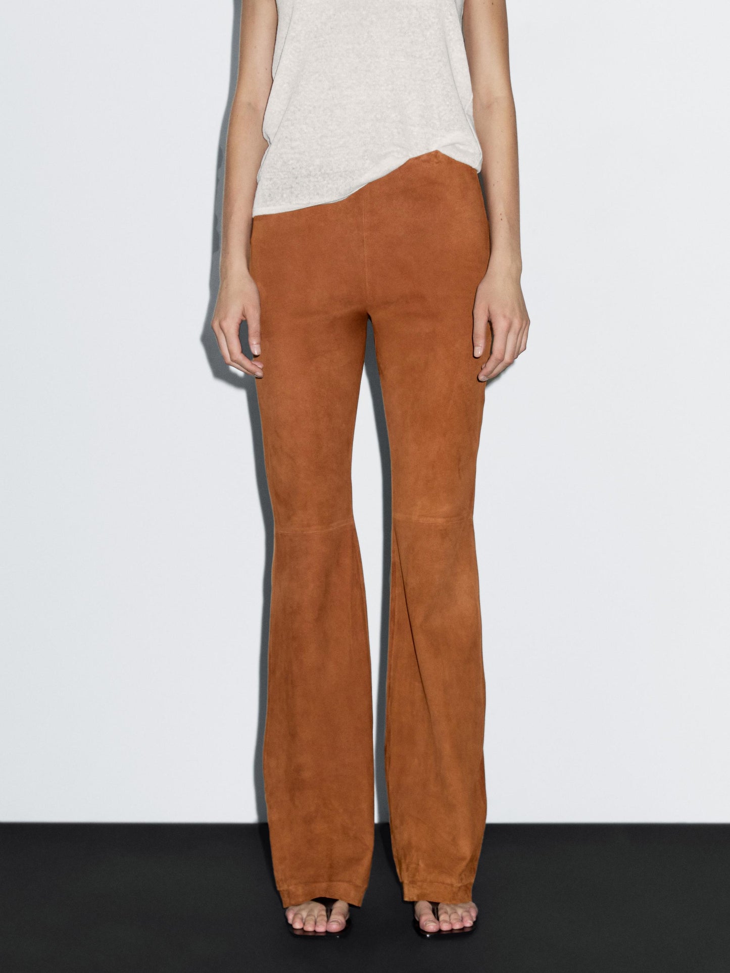 Flared suede leather trousers