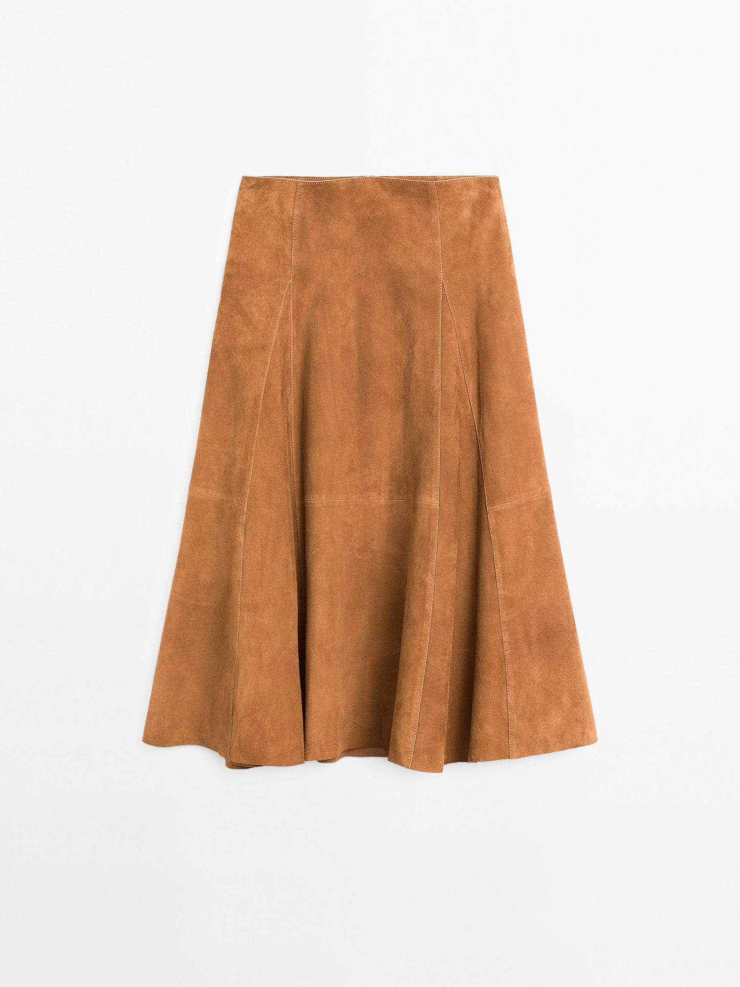 Suede leather flared midi skirt