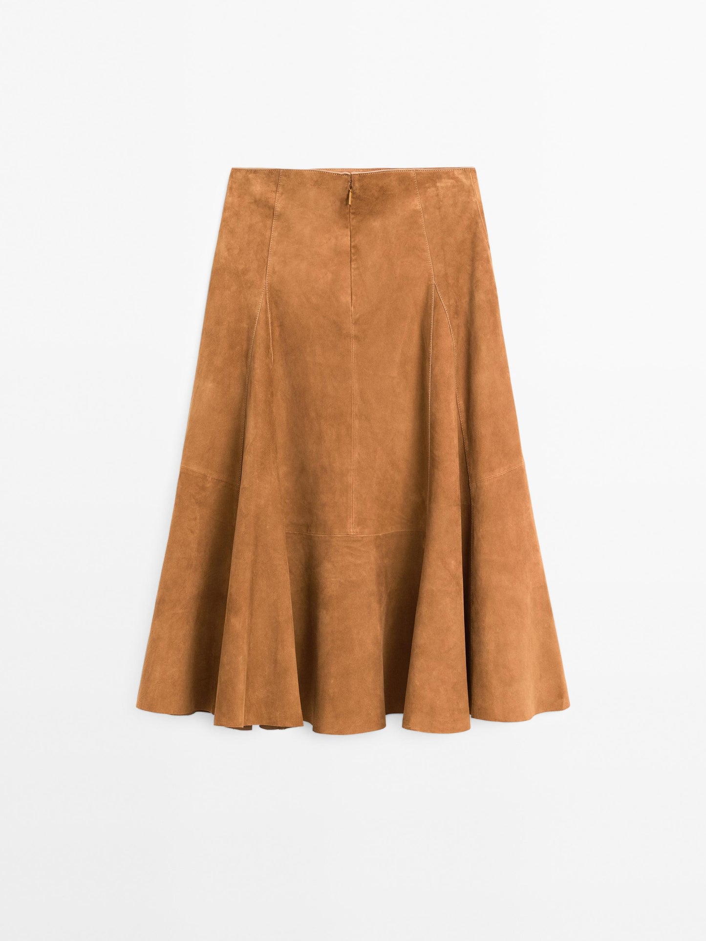 Suede leather flared midi skirt