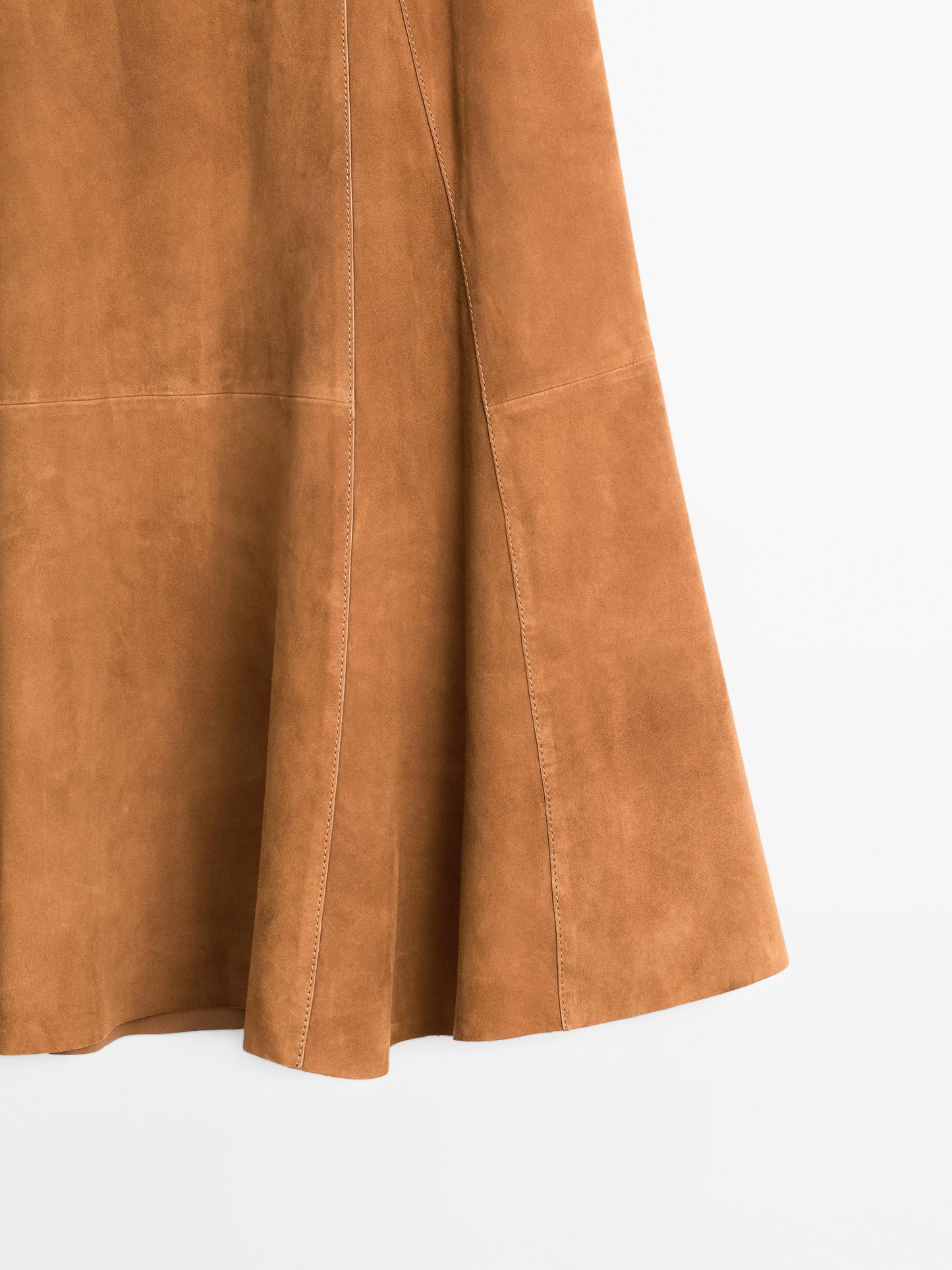 Suede leather flared midi skirt