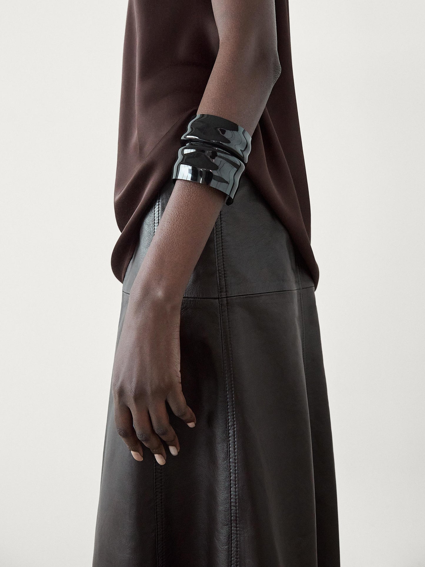 Nappa leather flounce skirt