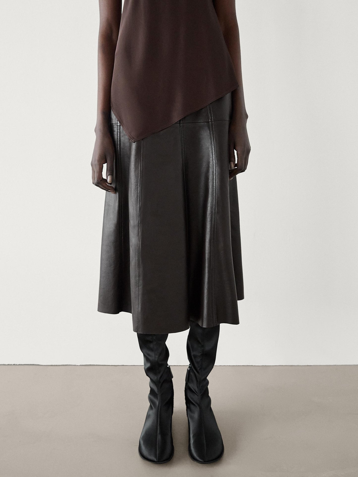 Nappa leather flounce skirt