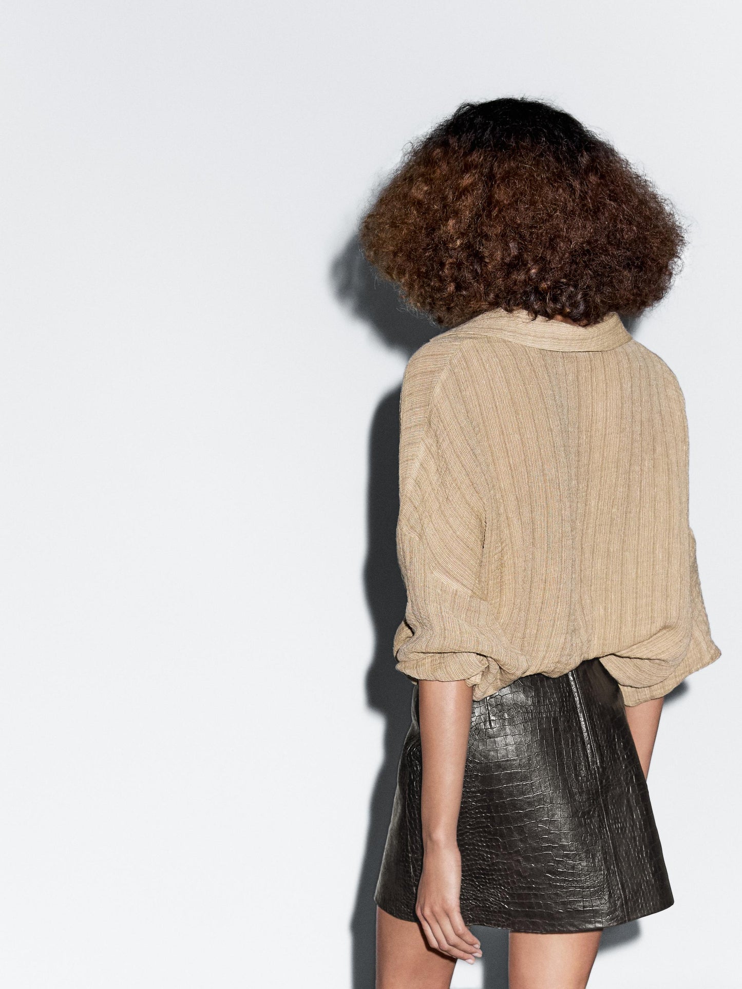 Mock croc nappa leather mini skirt