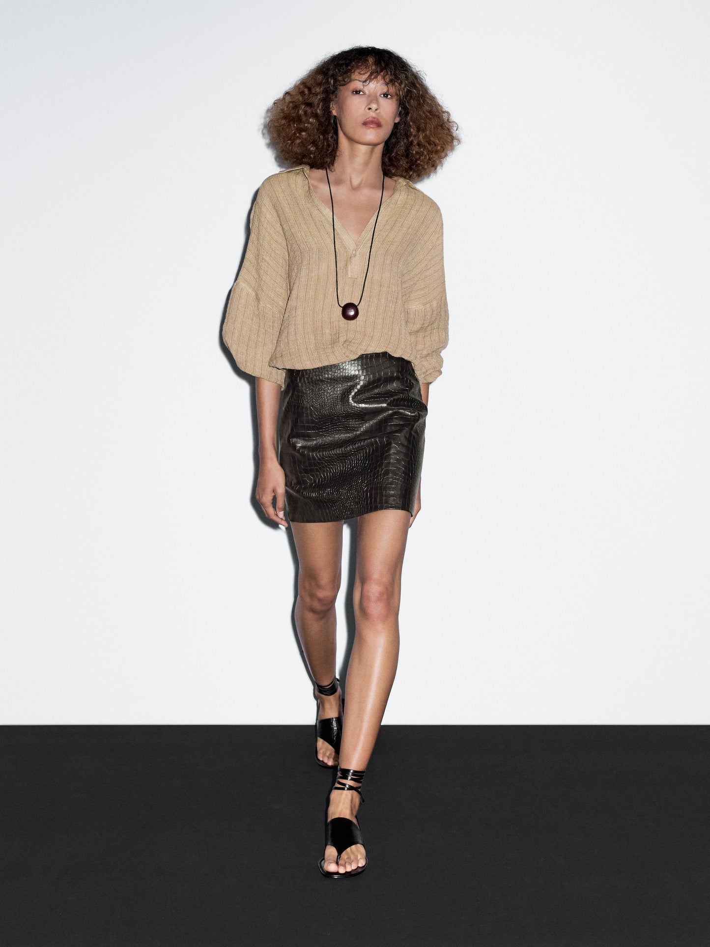 Mock croc nappa leather mini skirt