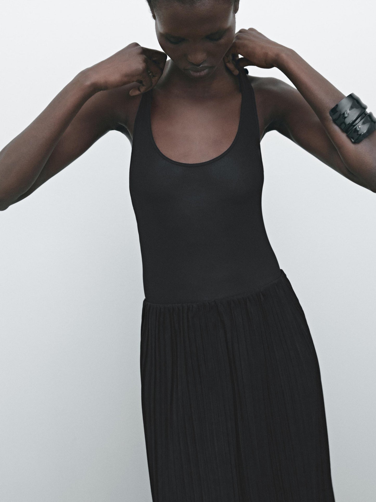 Pleated suede leather skirt