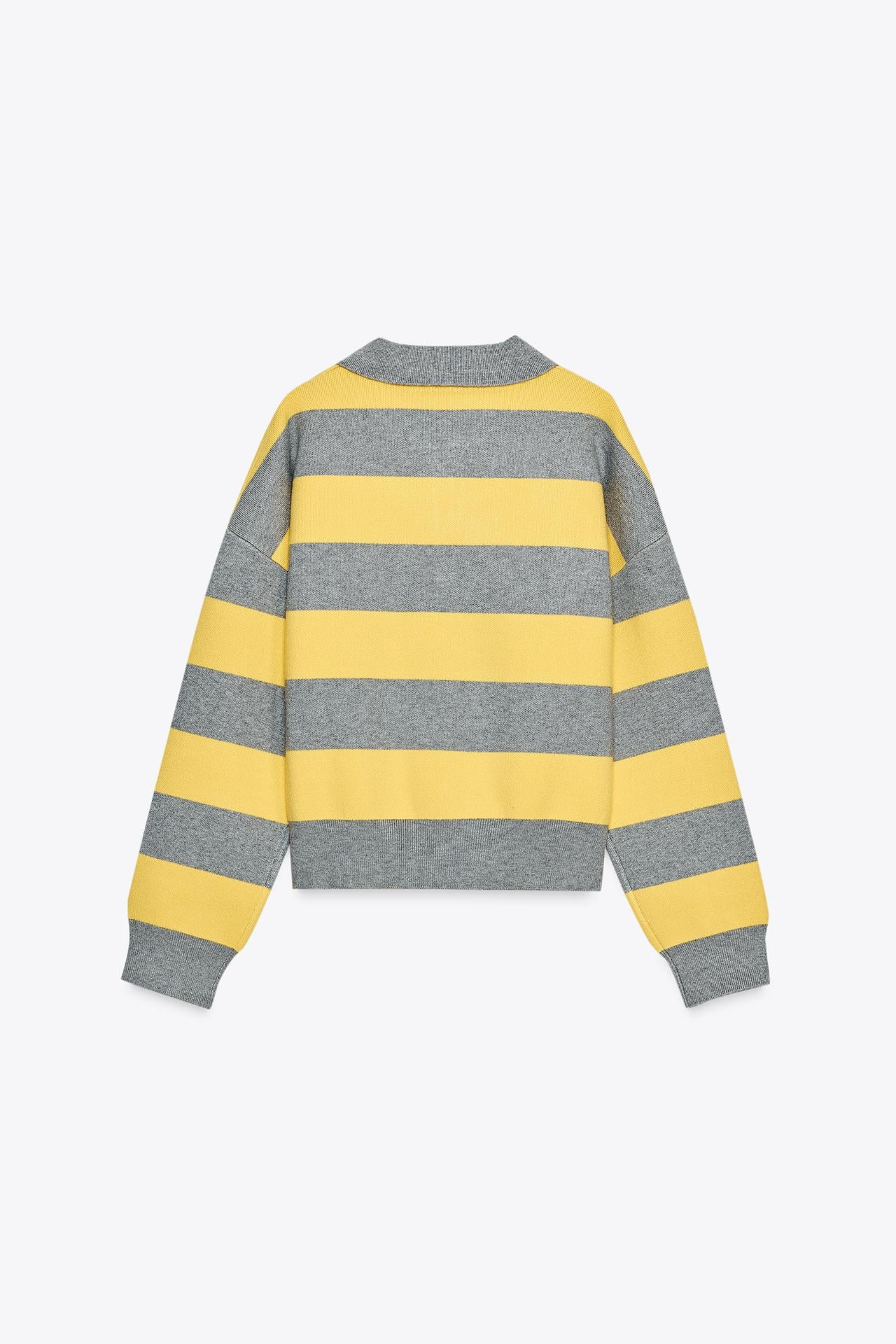 Striped Knit Polo Collar Sweater