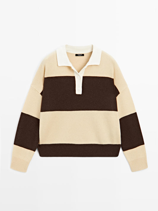 Striped wool blend polo sweater