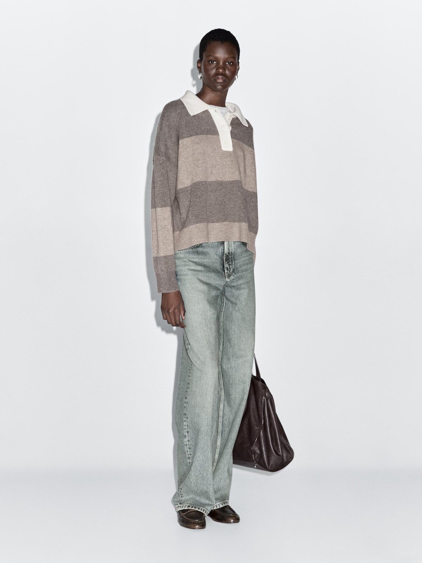 Striped wool blend polo sweater