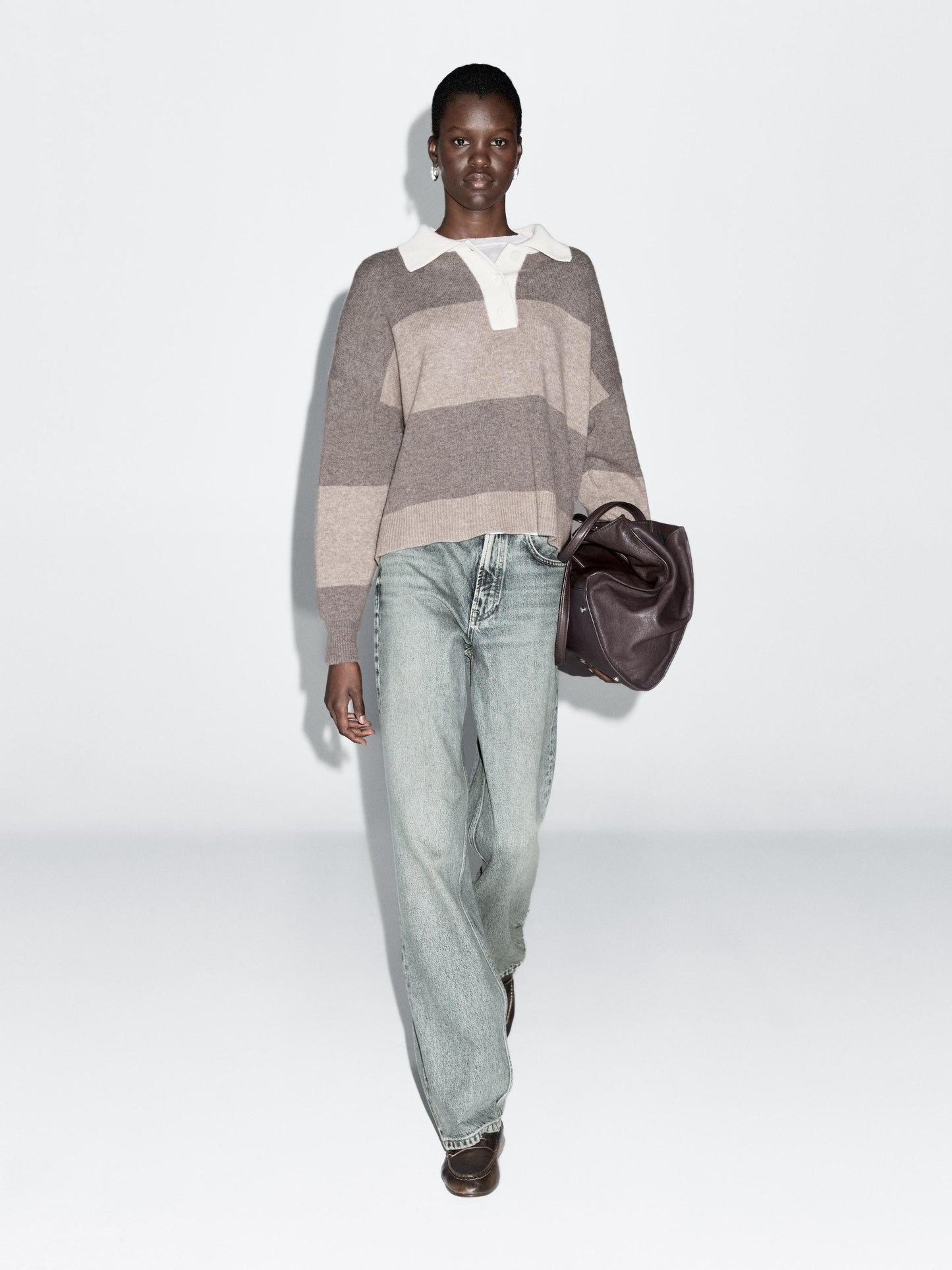 Striped wool blend polo sweater
