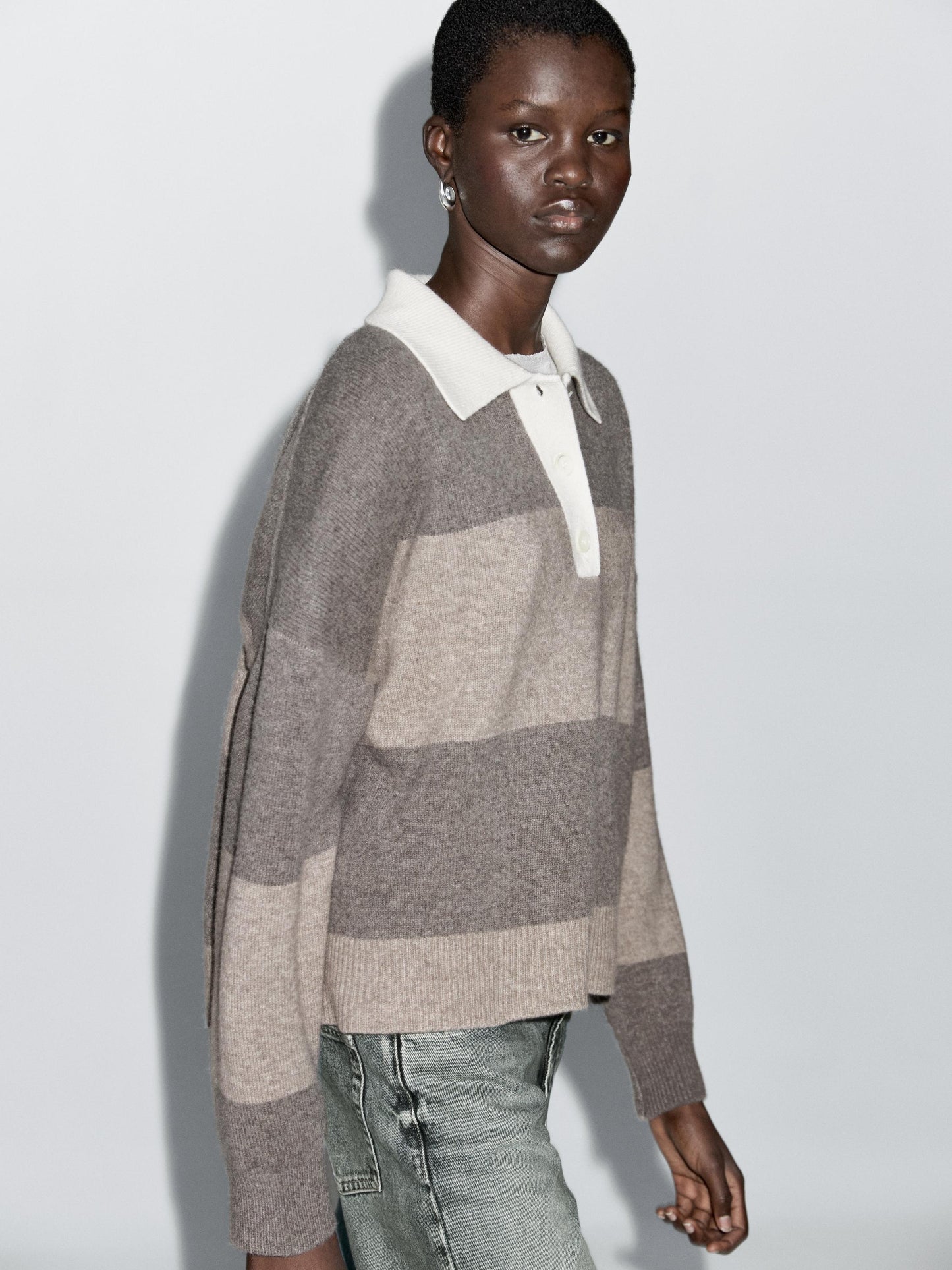 Striped wool blend polo sweater