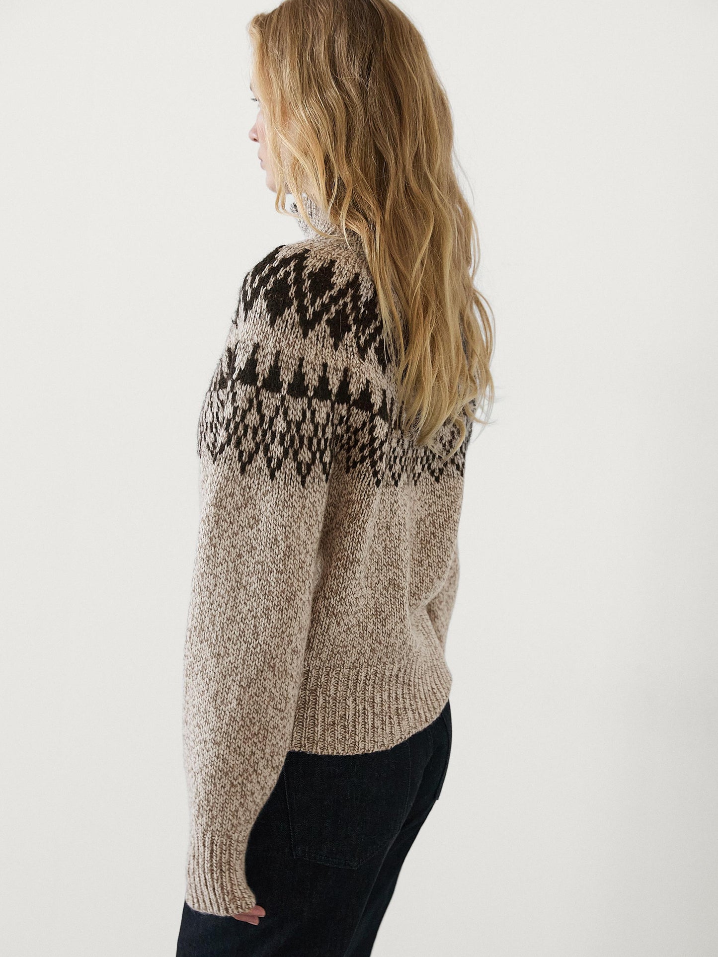Wool blend jacquard knit sweater