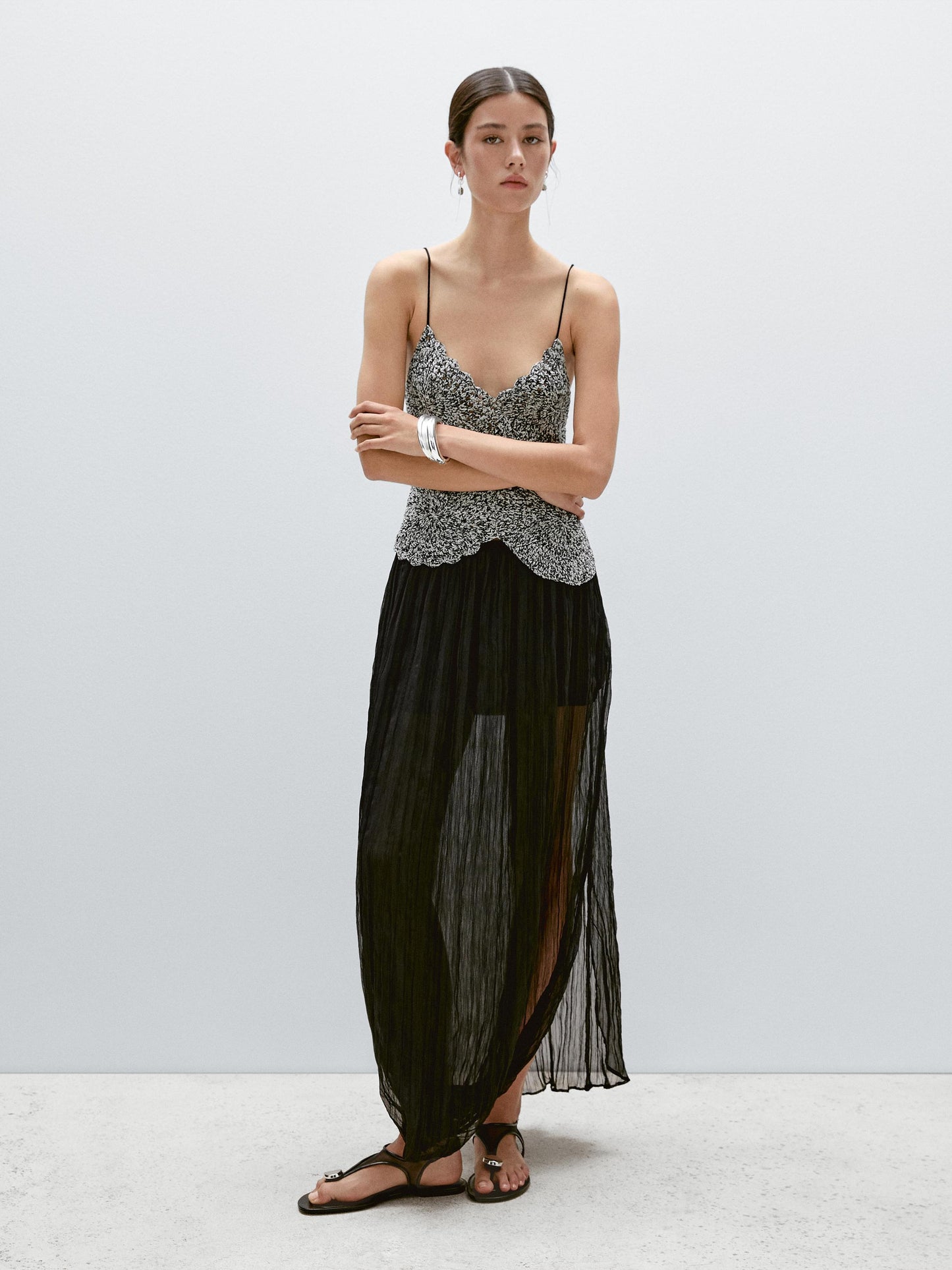 Mouliné crochet knit top