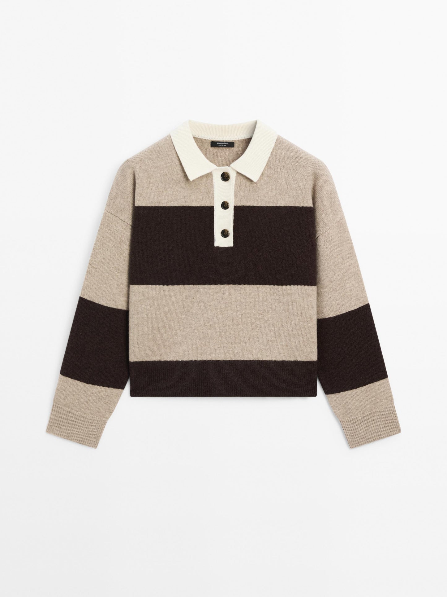 Striped knitted sweater polo neck
