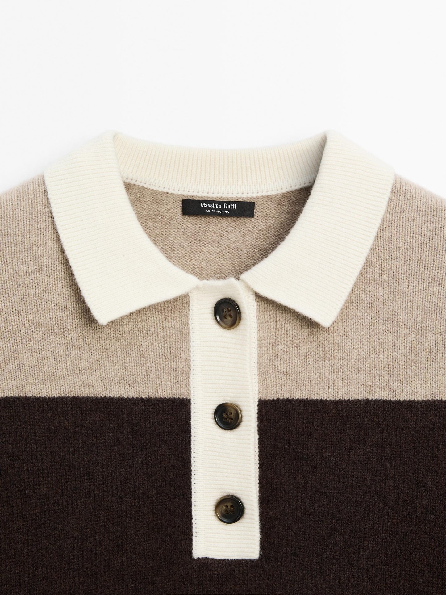 Striped knitted sweater polo neck