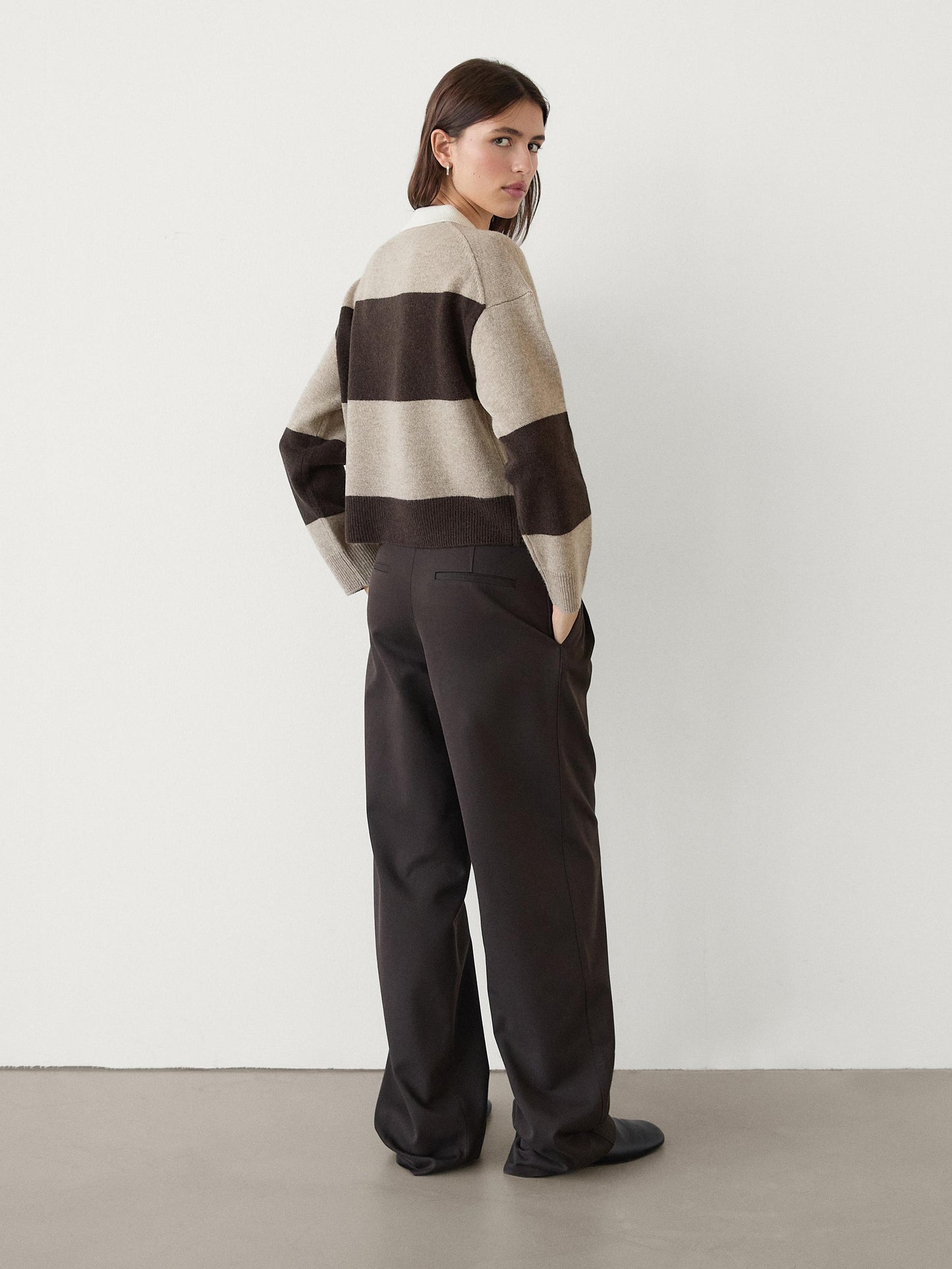 Striped knitted sweater polo neck