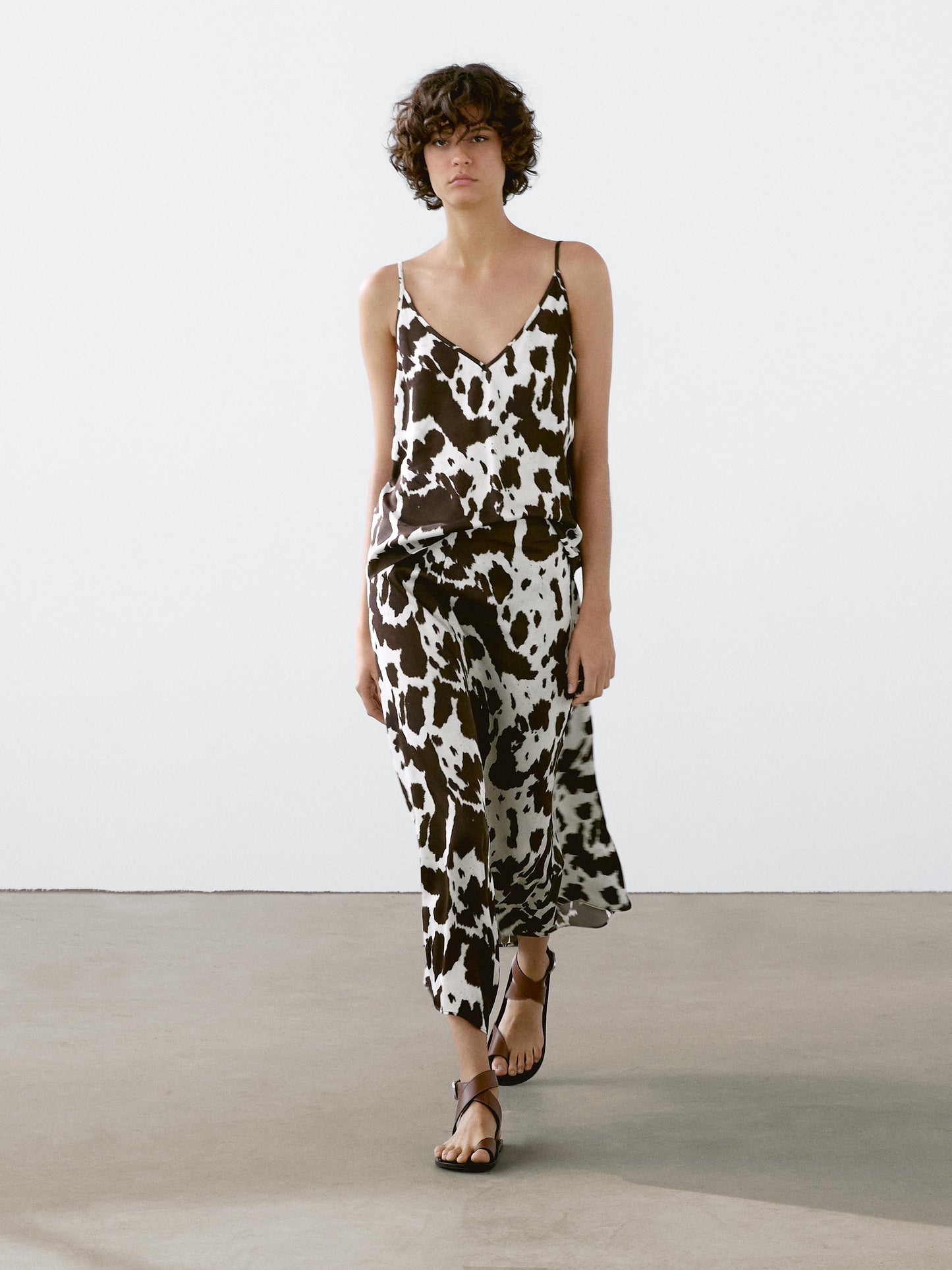 Flowing strappy animal print top