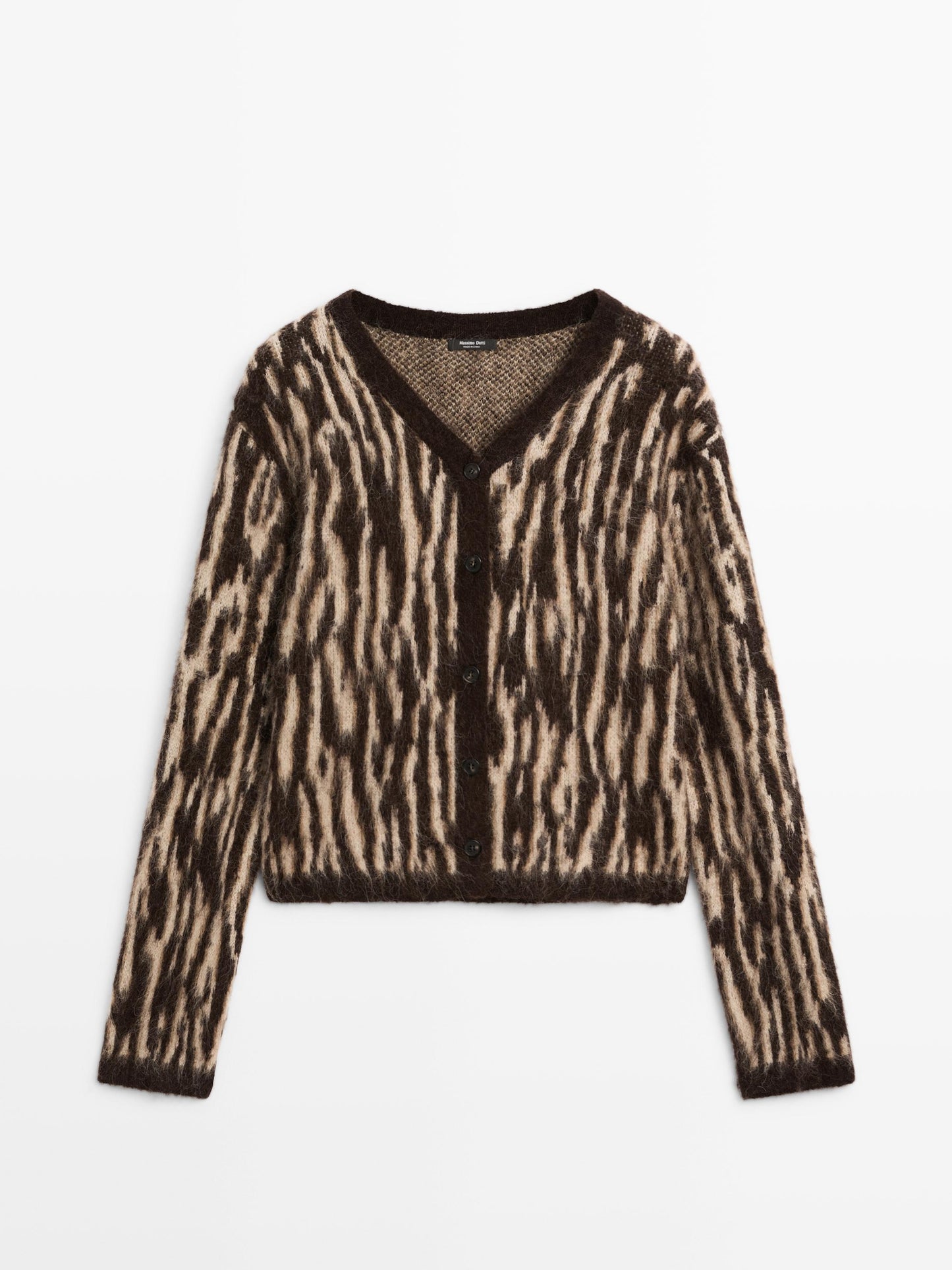 Alpaca wool blend animal print cardigan