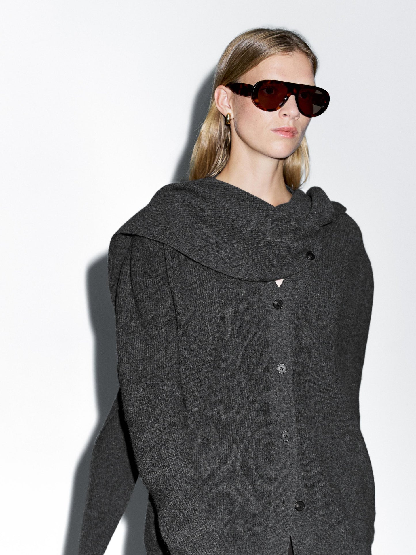 100% wool cardigan with scarf detail