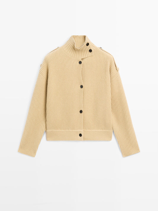100% wool turtleneck cardigan