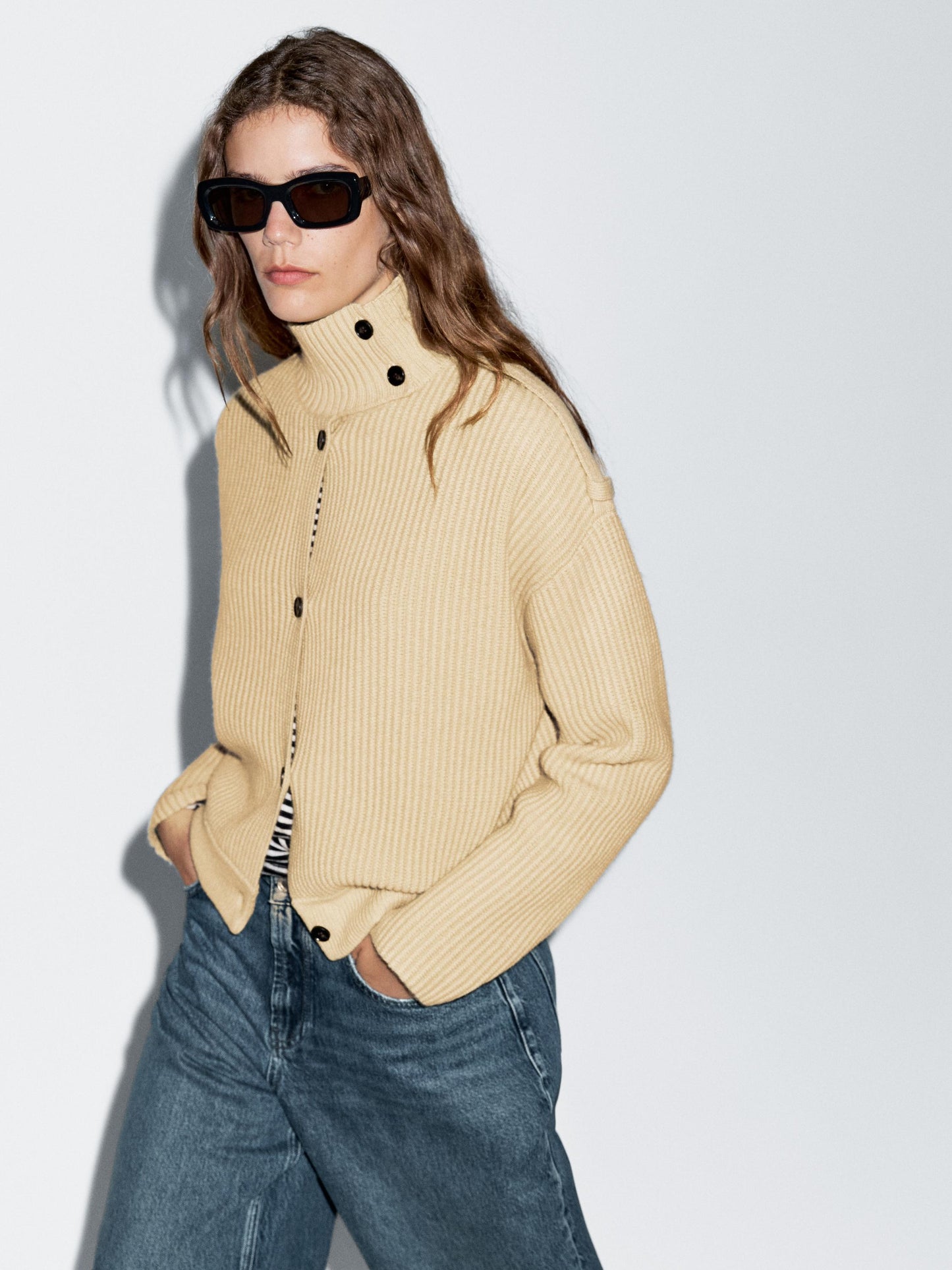 100% wool turtleneck cardigan