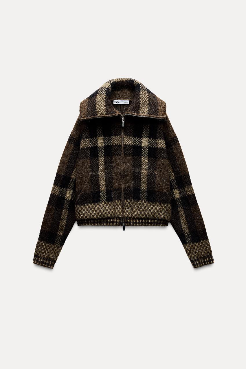 Checked Knit Bomber Jacket