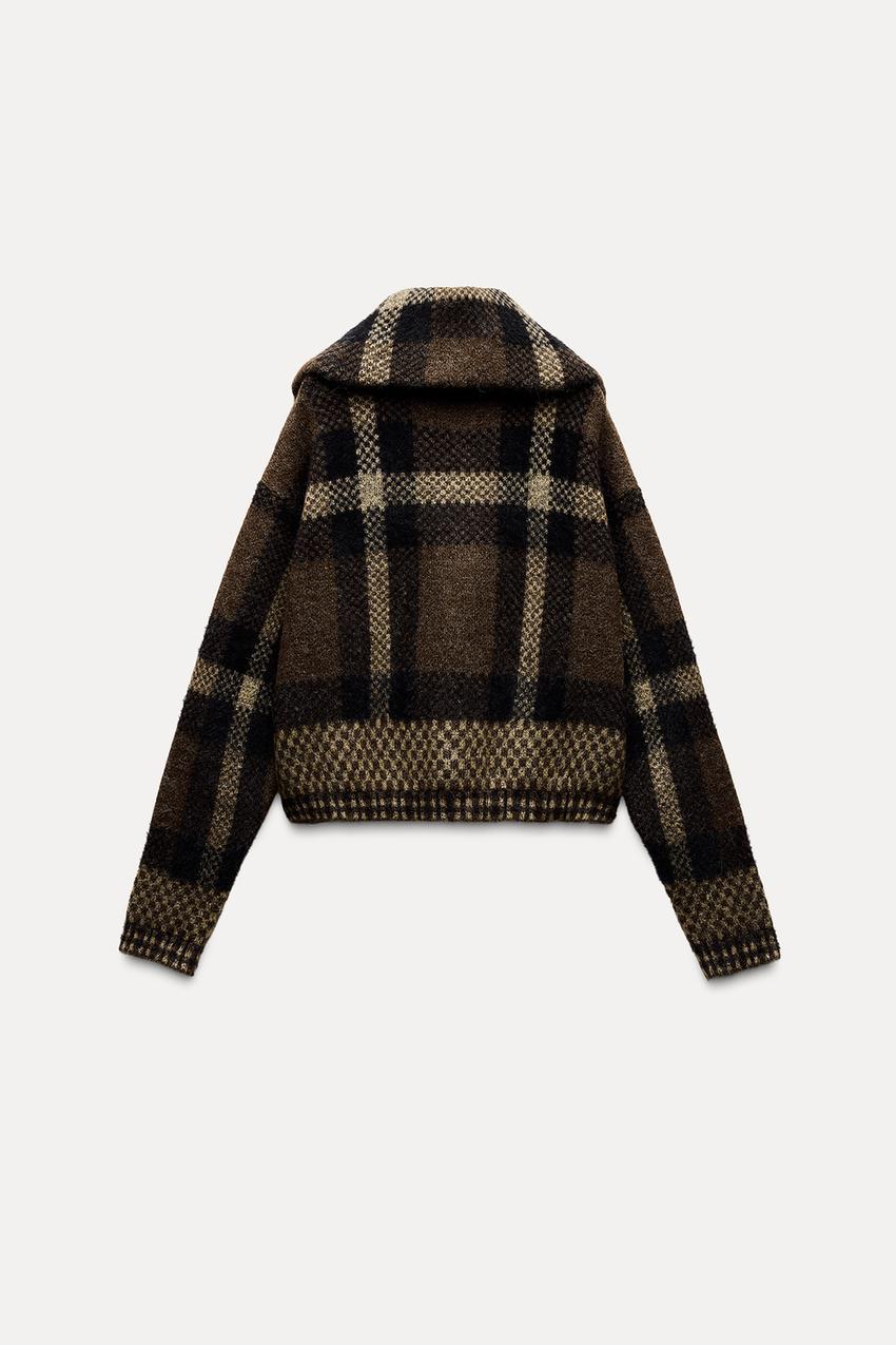 Checked Knit Bomber Jacket